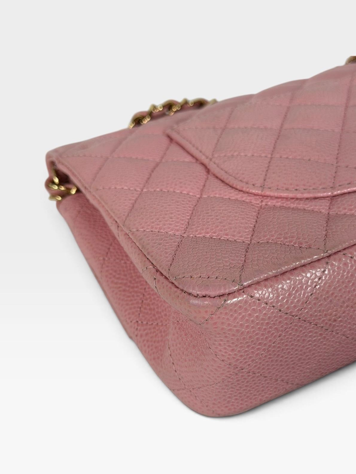 Chanel Vintage Medium Classic Double Flap In Pink Caviar Leather With 24Kt Gold Hardware 100% authentic and preloved in excellent condition