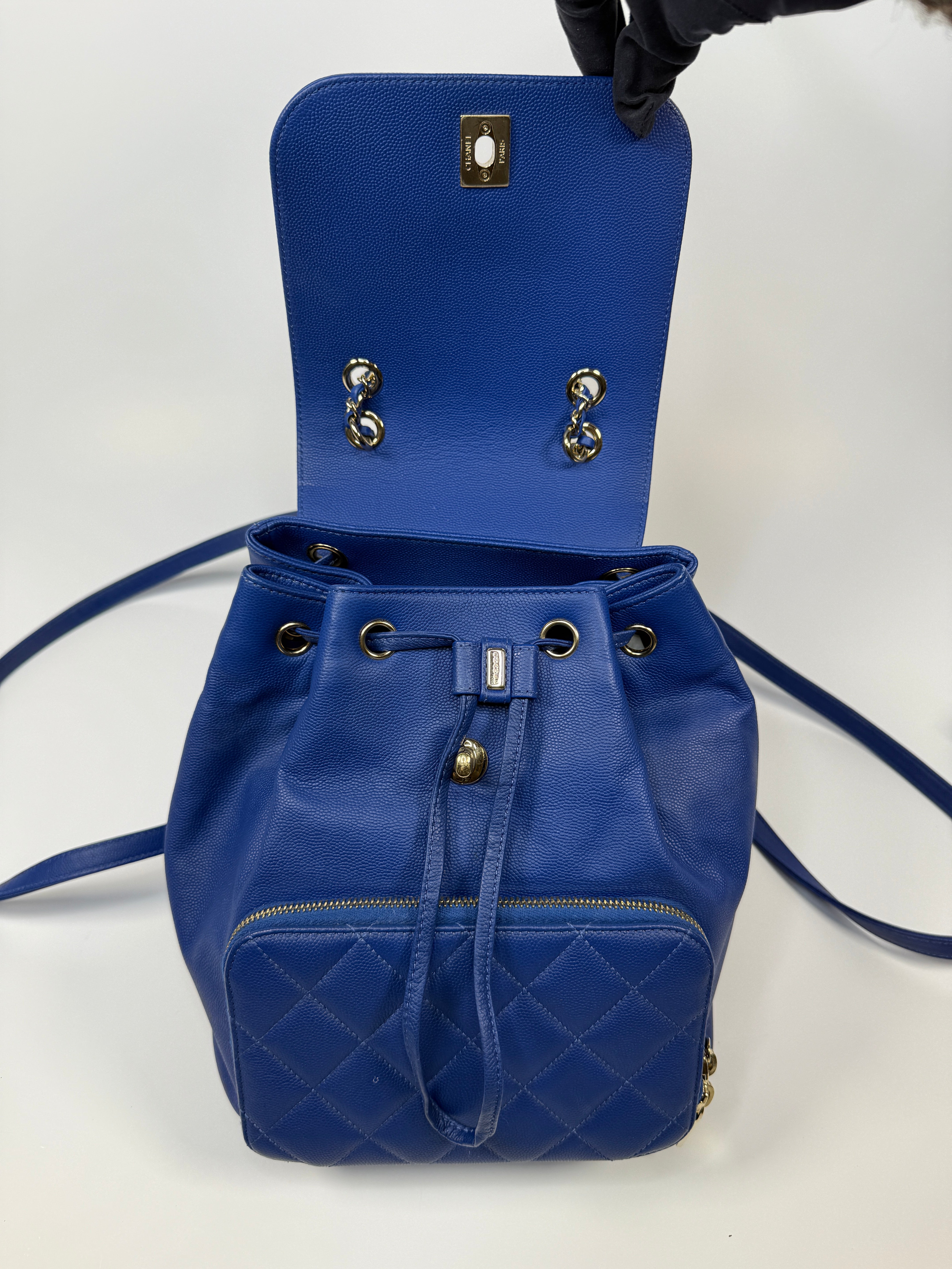 Chanel Affinity Backpack In Blue Caviar Leather With Palladium Hardware Pre Loved Authentic