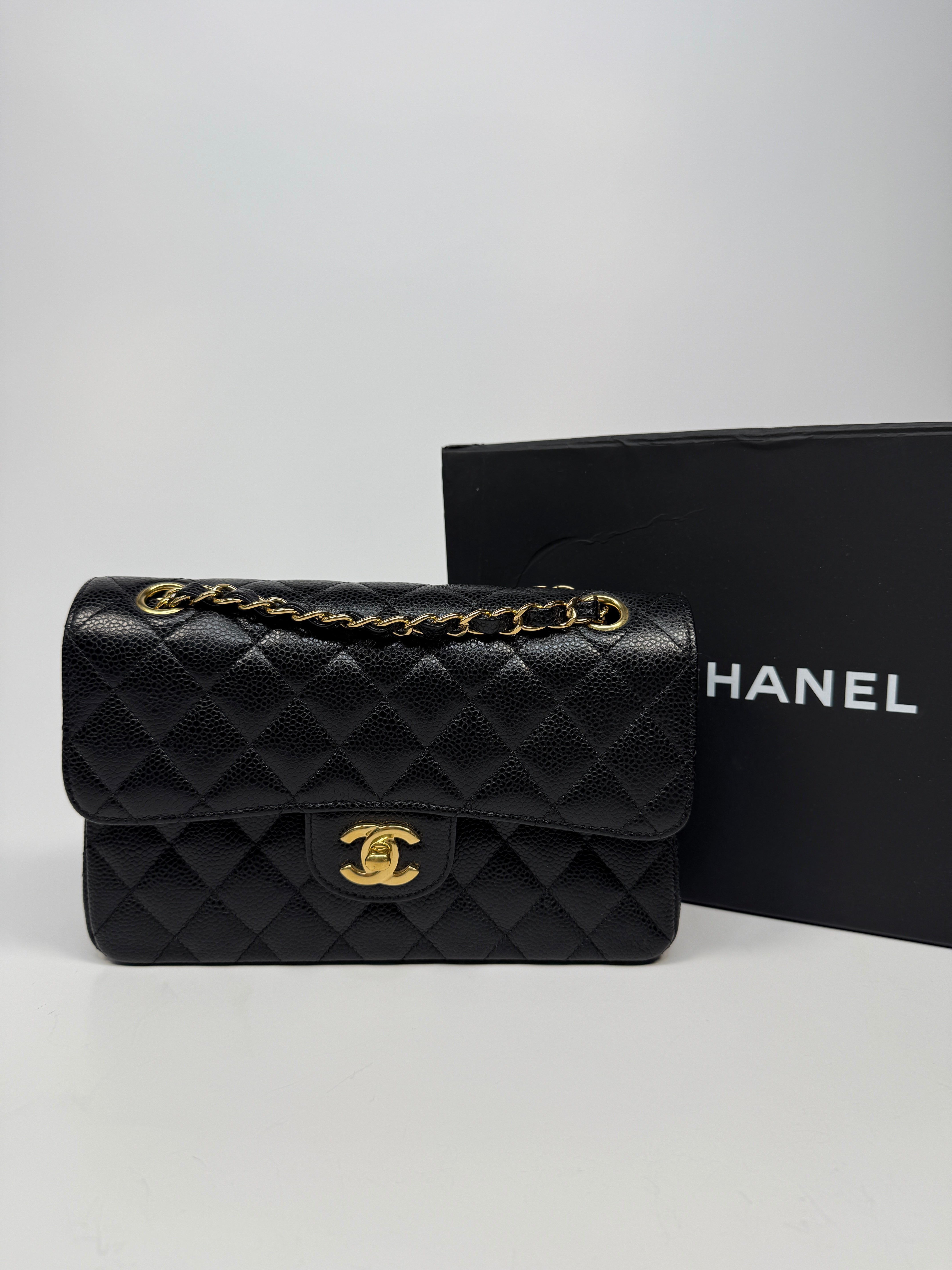 Chanel Small Classic Double Flap In Black Caviar Leather With GHW