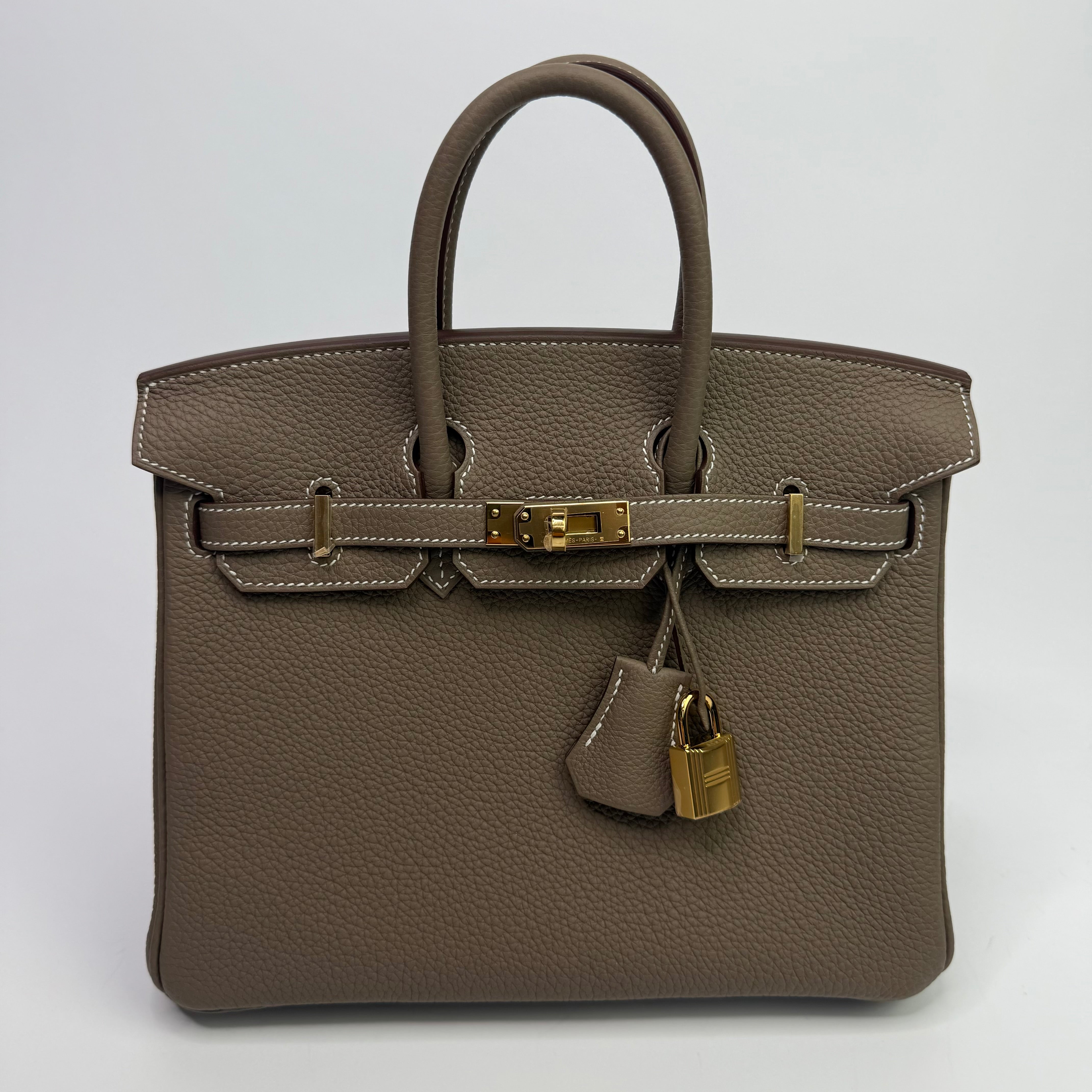 Authentic Pre Loved Hermès Birkin 25 Retourne Etoupe Togo Leather With Gold Hardware New & Unused Condition