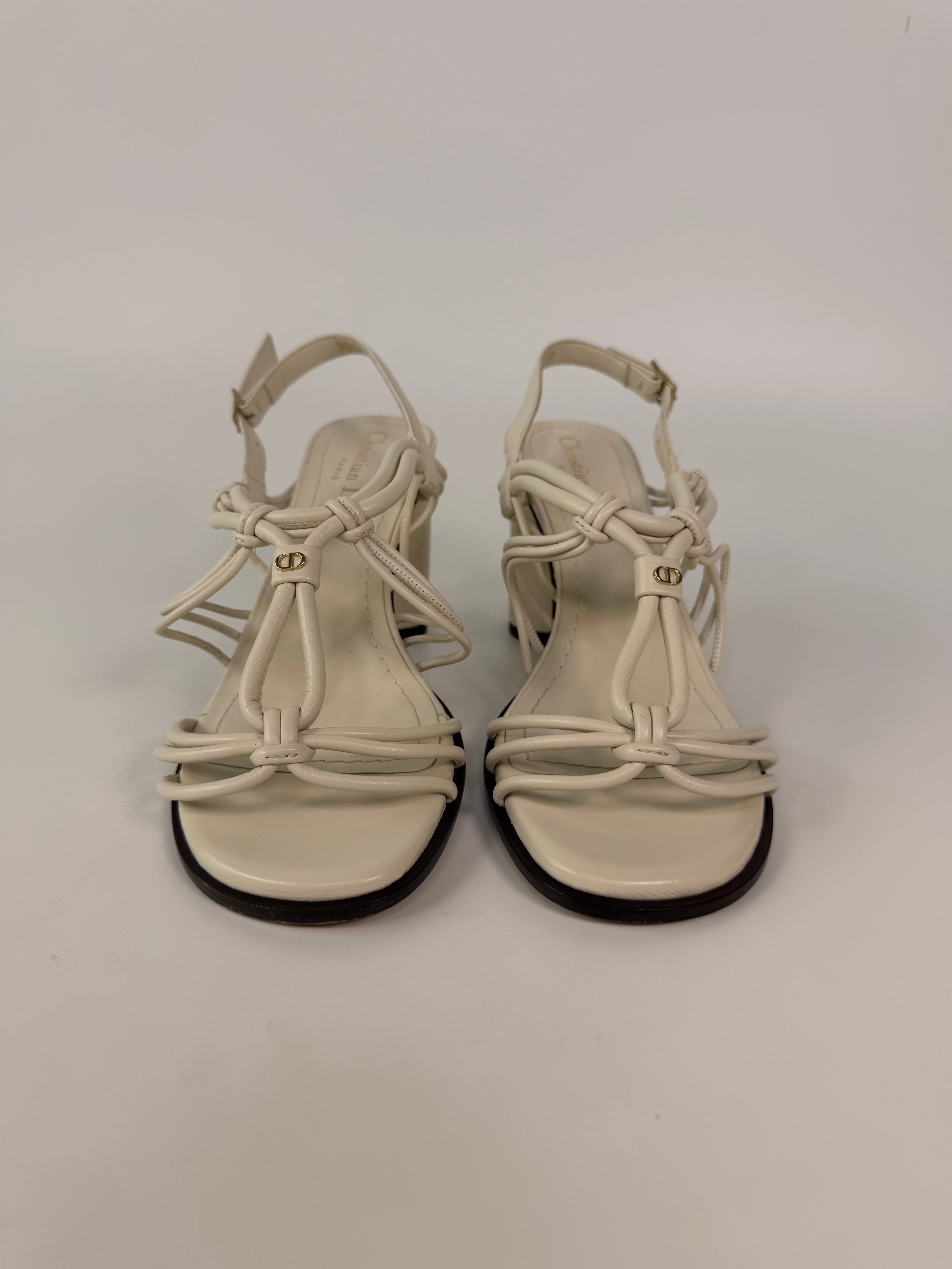 Christian Dior Strappy Heeled Sandals In White Lambskin (Size 37/UK4) 100% authentic and preloved in excellent condition