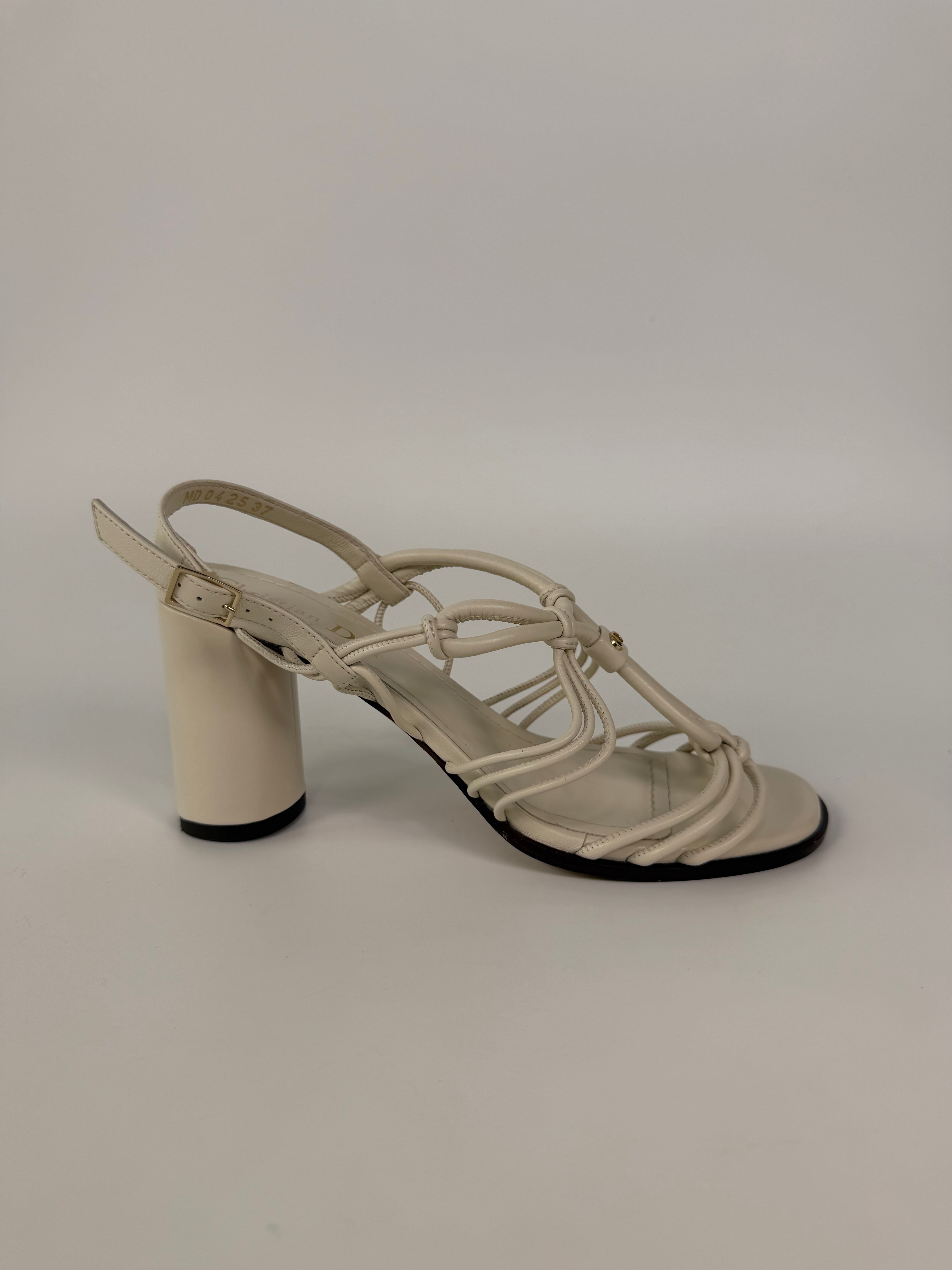 Christian Dior Strappy Heeled Sandals In White Lambskin (Size 37/UK4) 100% authentic and preloved in excellent condition