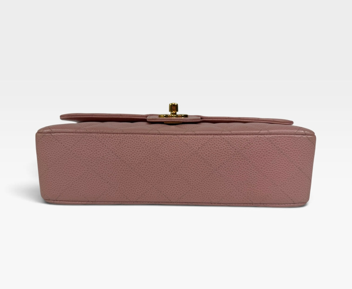 *RARE* Chanel Vintage Medium Classic Double Flap In Pink Caviar Leather With 24Kt Gold Hardware, authentic and preloved in overall excellent condition 100% guarantee.