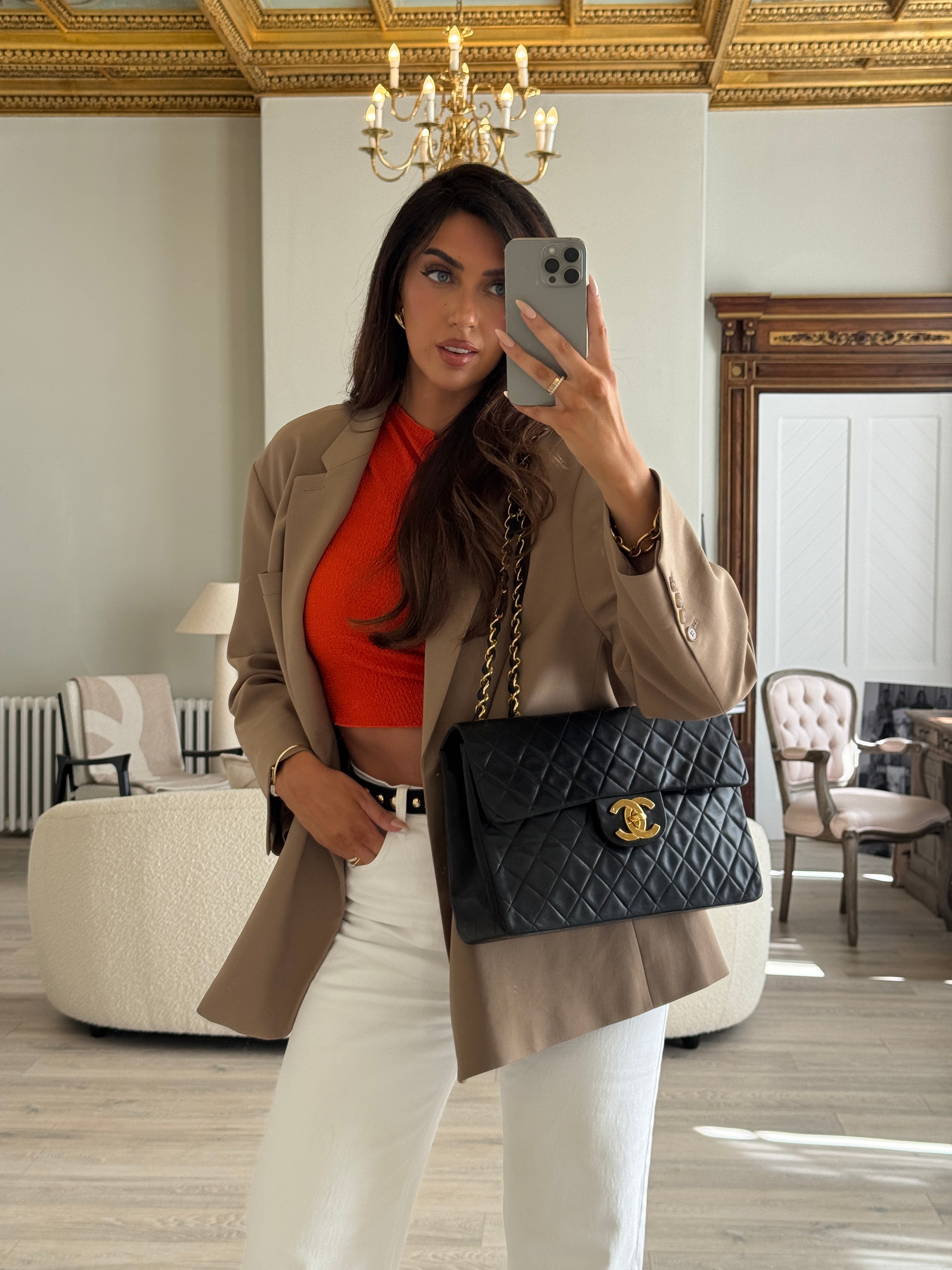 Chanel Vintage XL Maxi Flap Bag In Black Lambskin