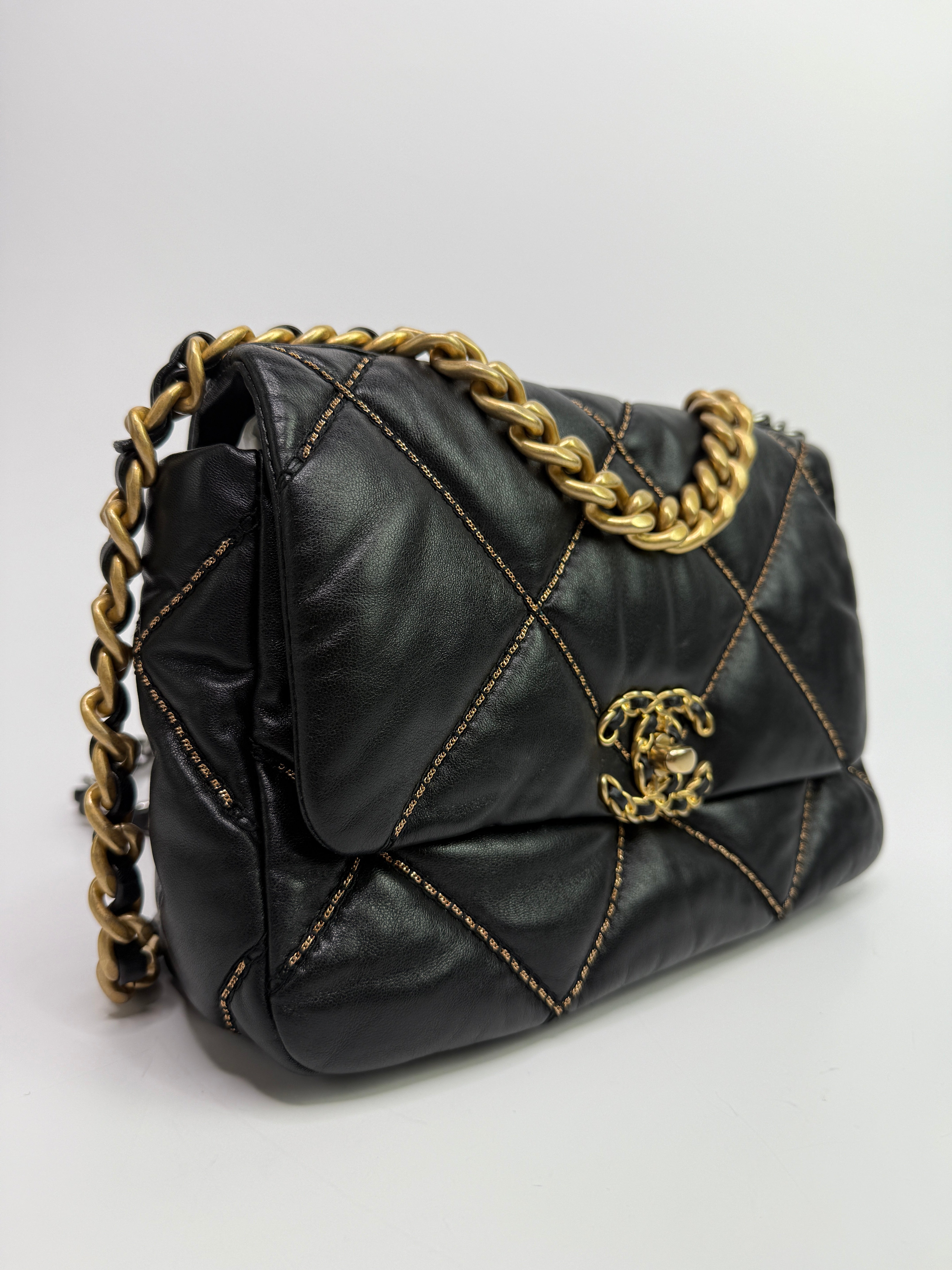 Chanel 19 Small Flap Bag In Black Lambskin Leather