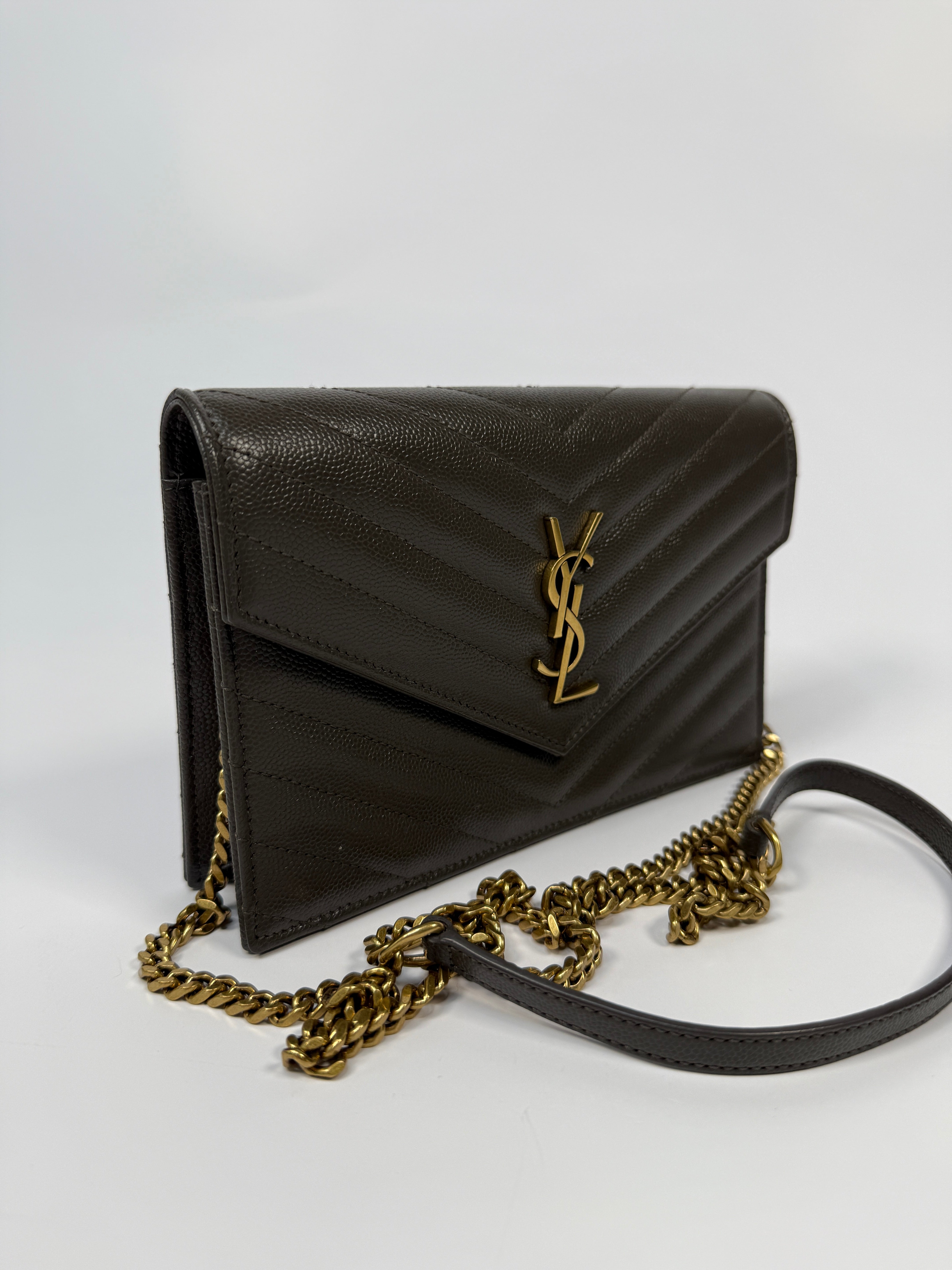 Saint Laurent Cassandre Matelassé Textured- Leather Wallet On Chain