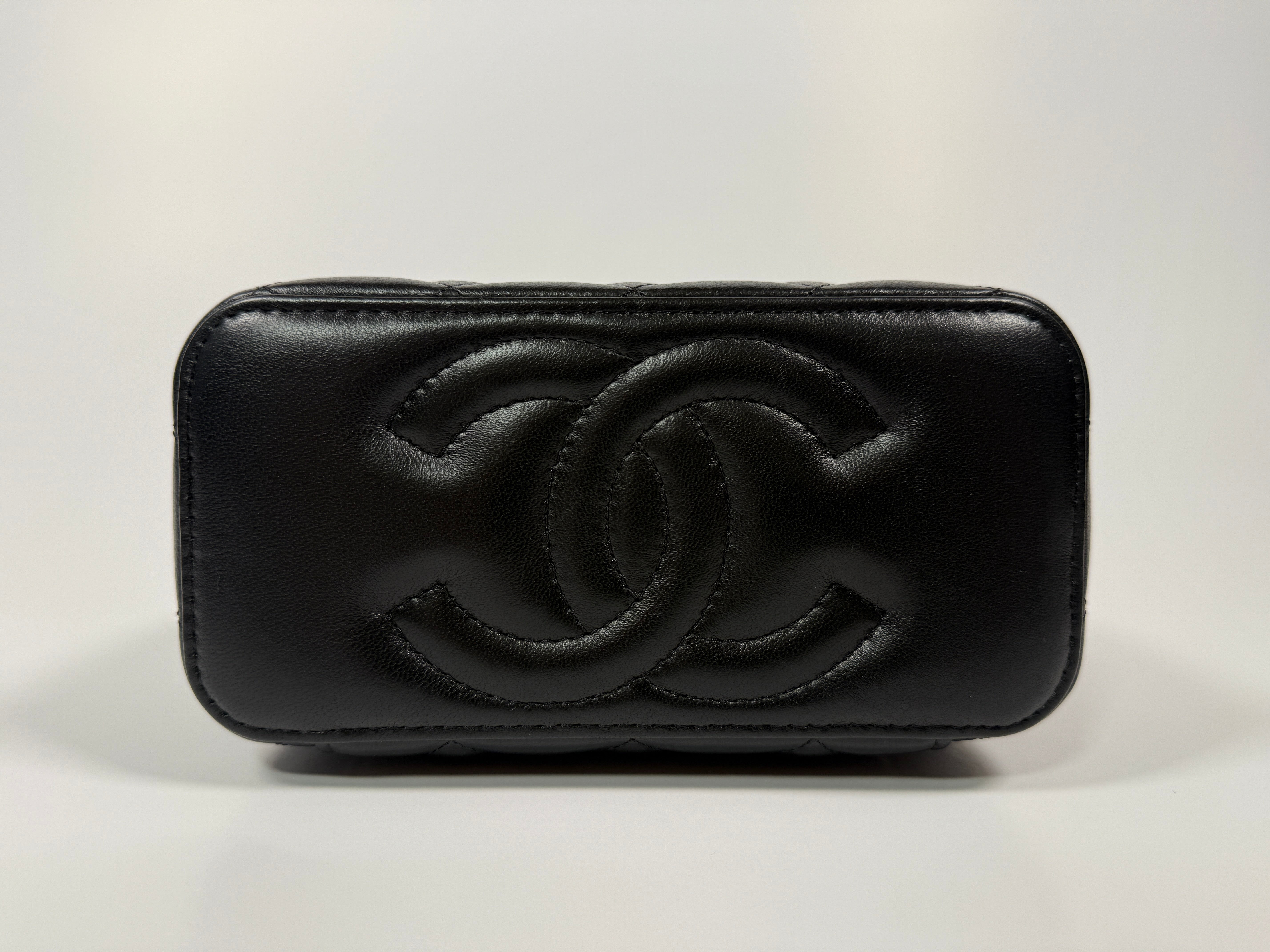 Chanel Vanity Rectangular with Top Handle In Black Lambskin With GHW