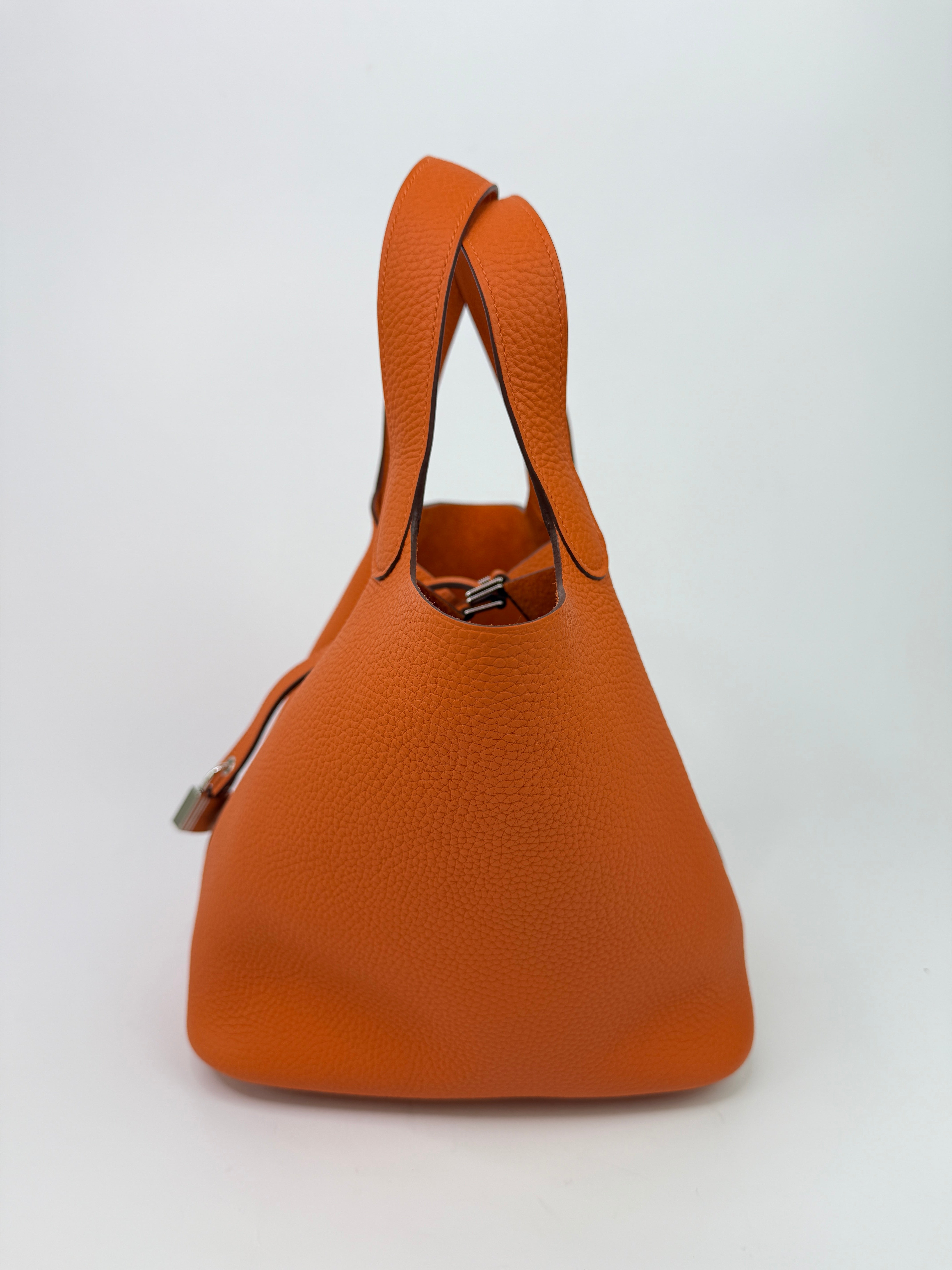 Authentic Pre Loved Hermès Picotin 22 In Orange Clemence Leather With Palladium Hardware New & Unused Condition