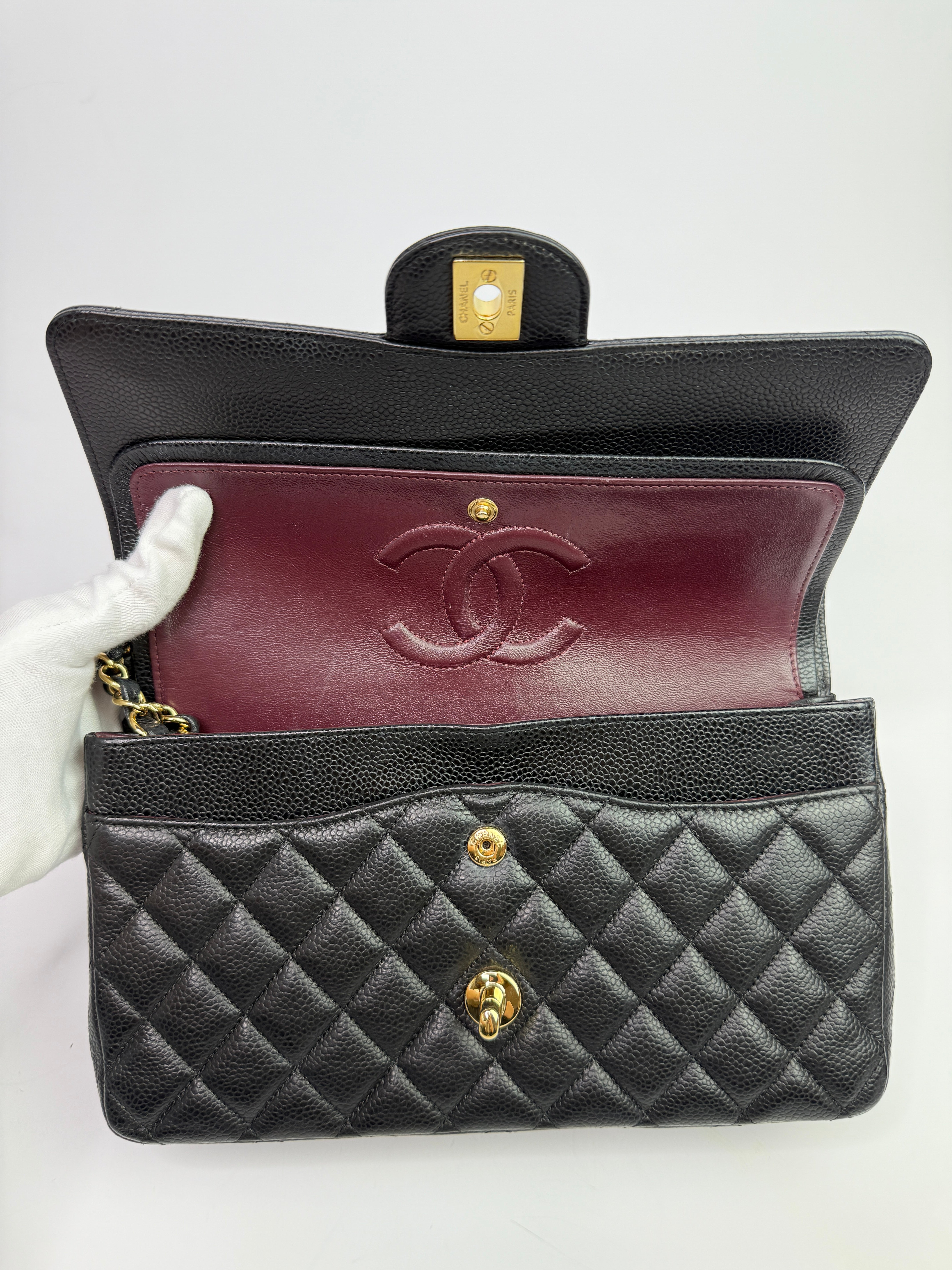 Chanel Medium Classic Double Flap Black Caviar Leather With GHW