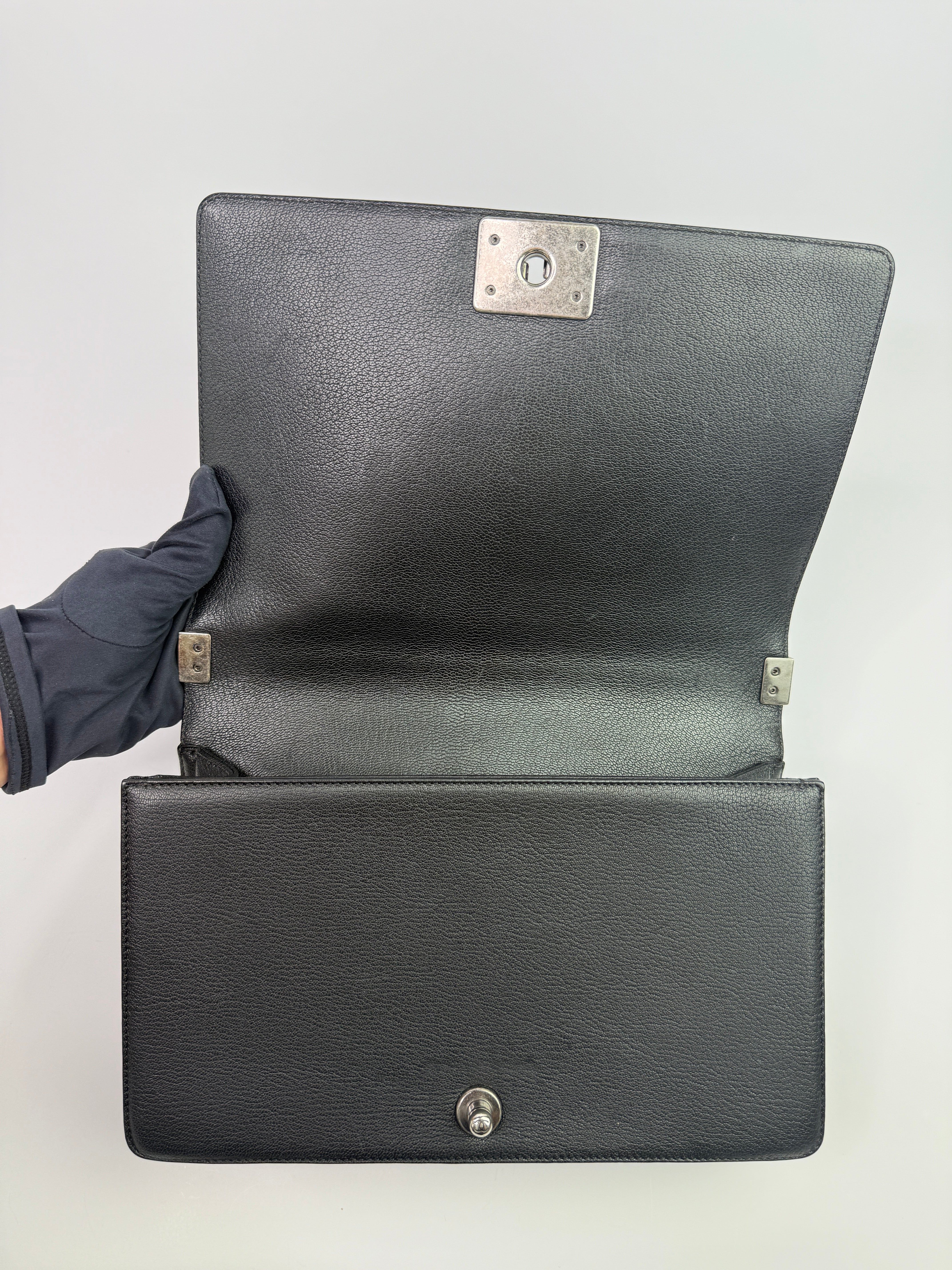 Chanel Boy Bag Large In Black Calfskin Leather With Silver Hardware
Pre Loved & Authentic