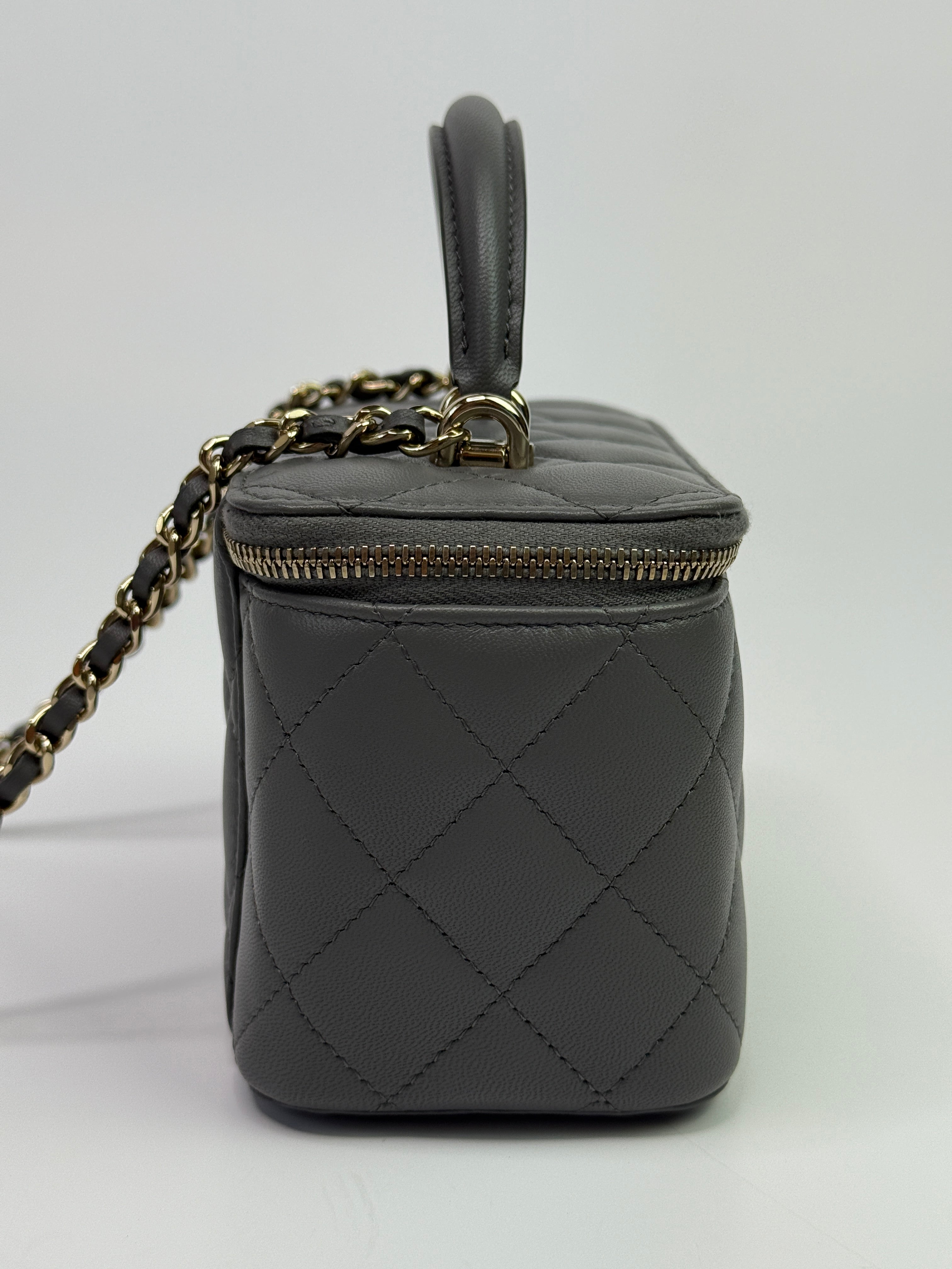 Chanel Vanity Rectangular with Top Handle Grey Lambskin GHW
