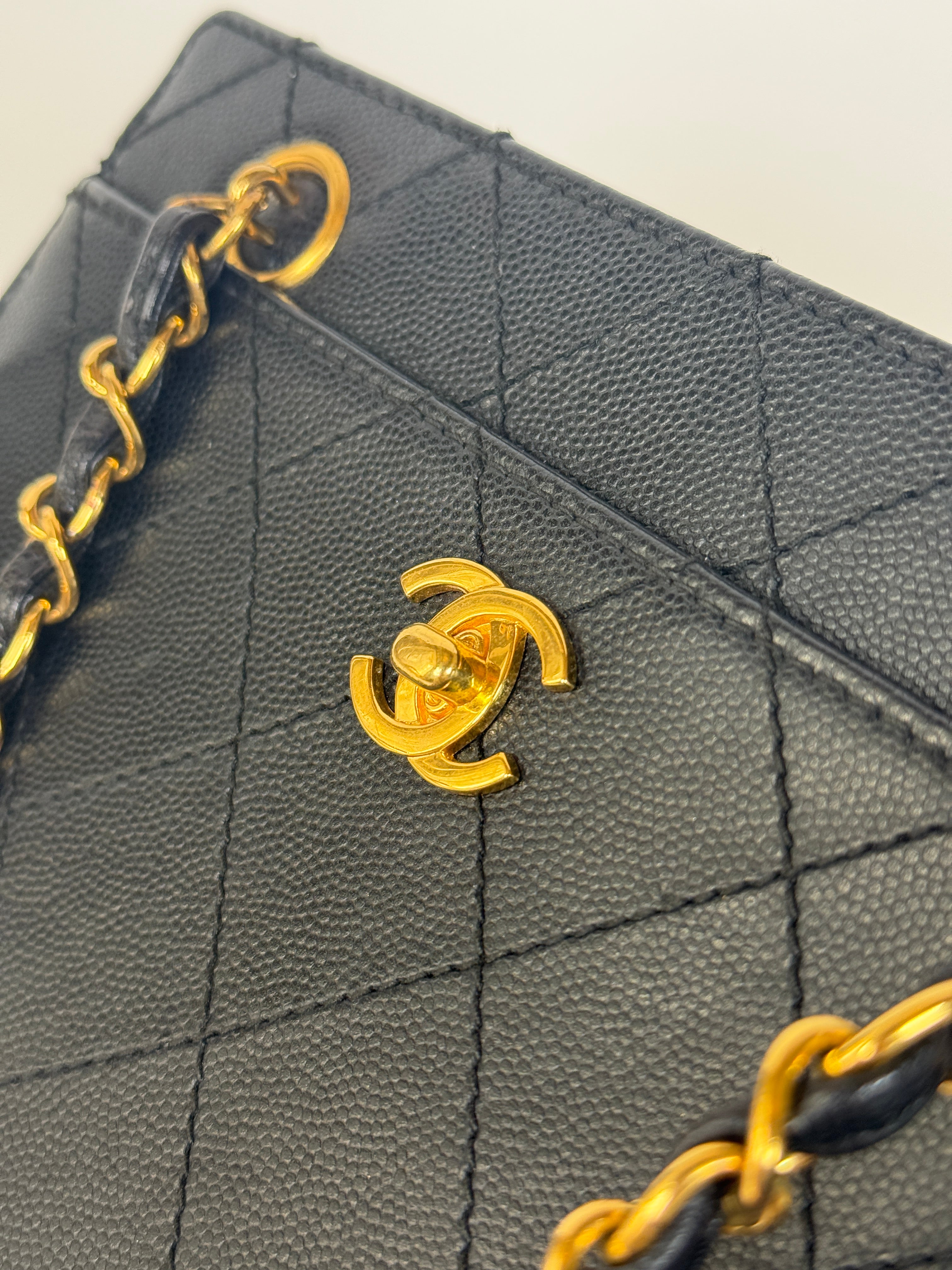 Authentic and preloved Chanel Vintage Micro Black Caviar Tote Bag With 24kt old hardware. 100% Authenticity guarantee