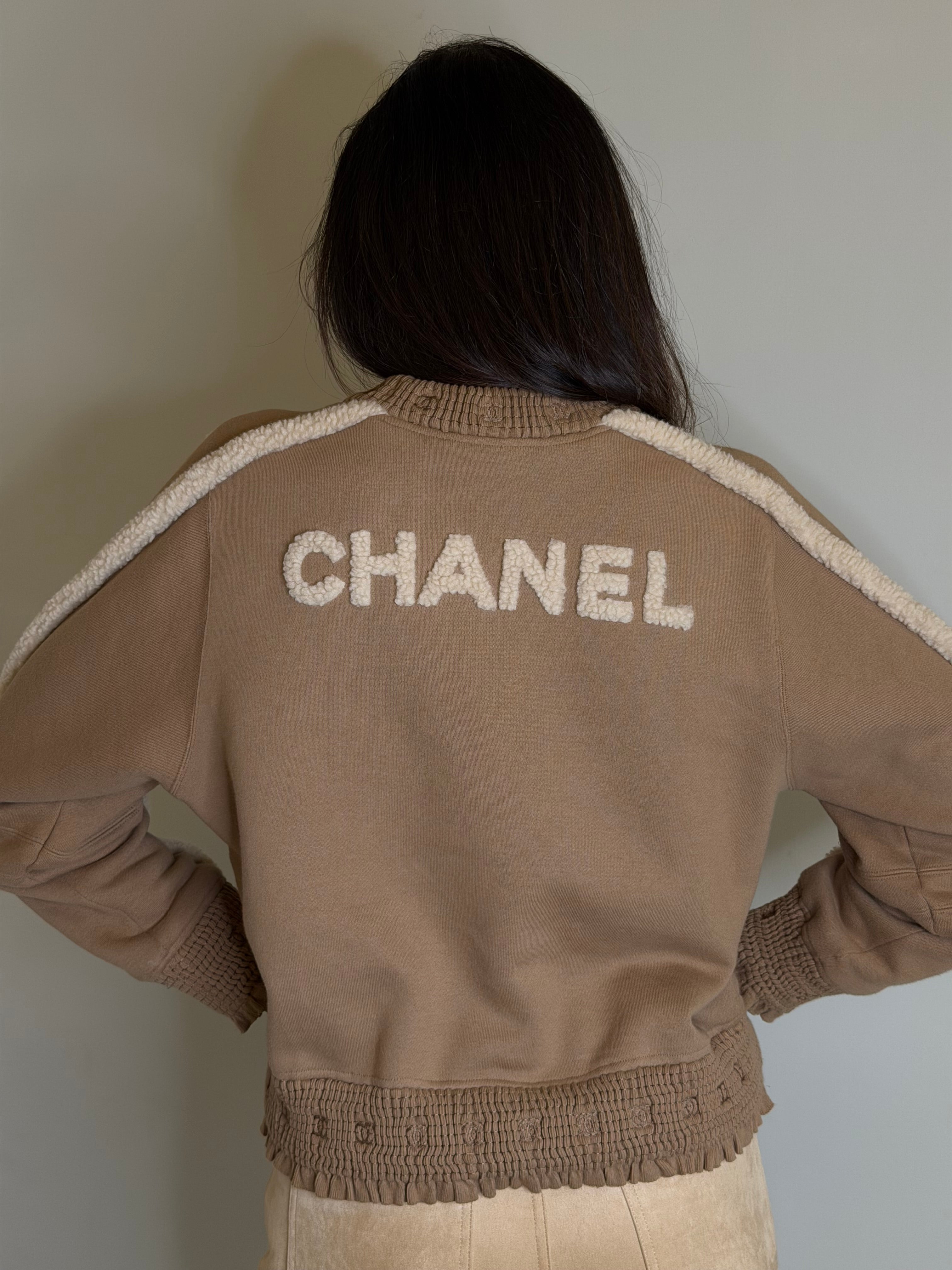 Chanel 24/25 Fall Shearling Lambskin Beige Sweater (Size 42/UK14) Authentic and preloved in new condition