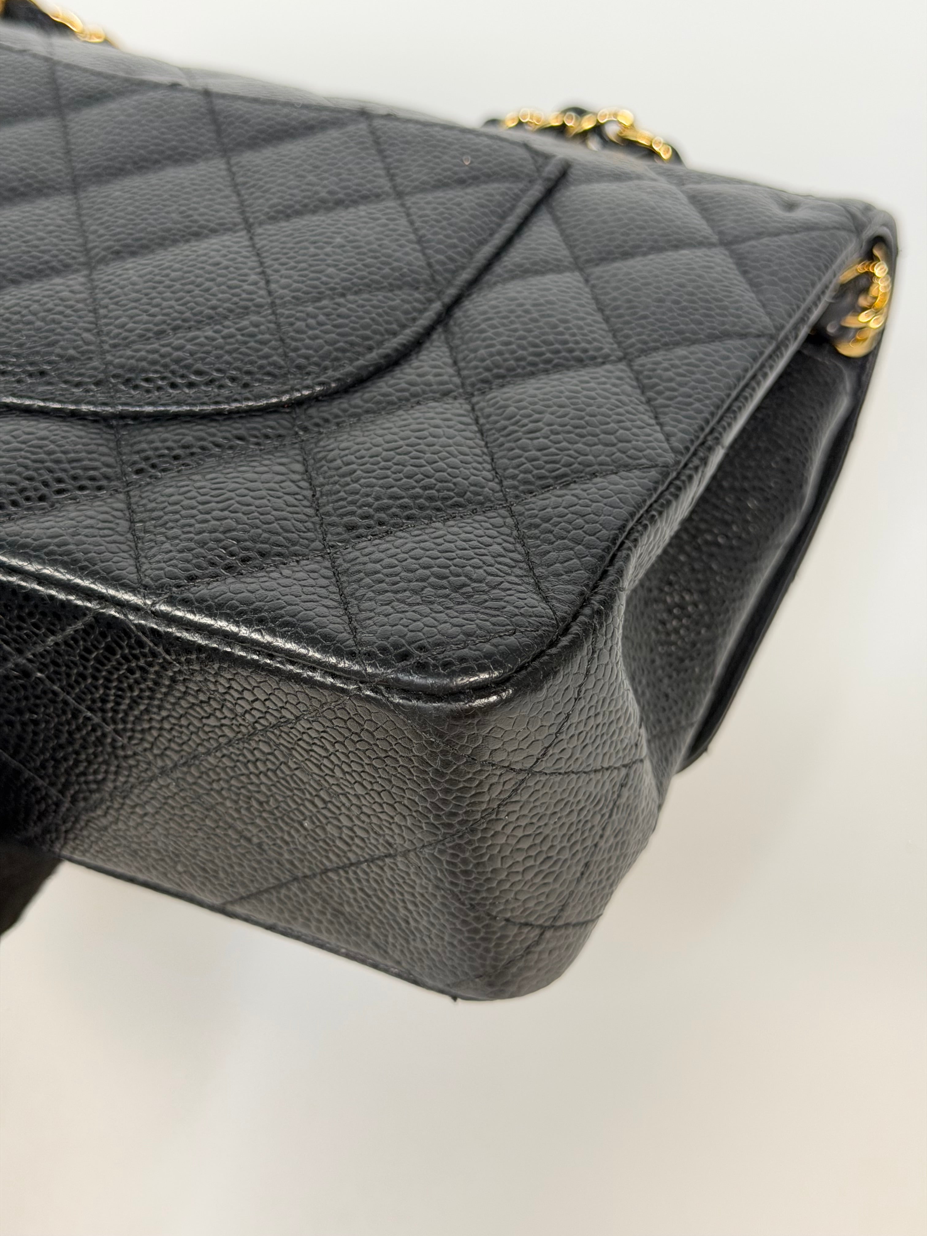 Chanel Medium Classic Double Flap In Black Caviar Leather Gold Hardware. 100% authentic and preloved in excellent condition