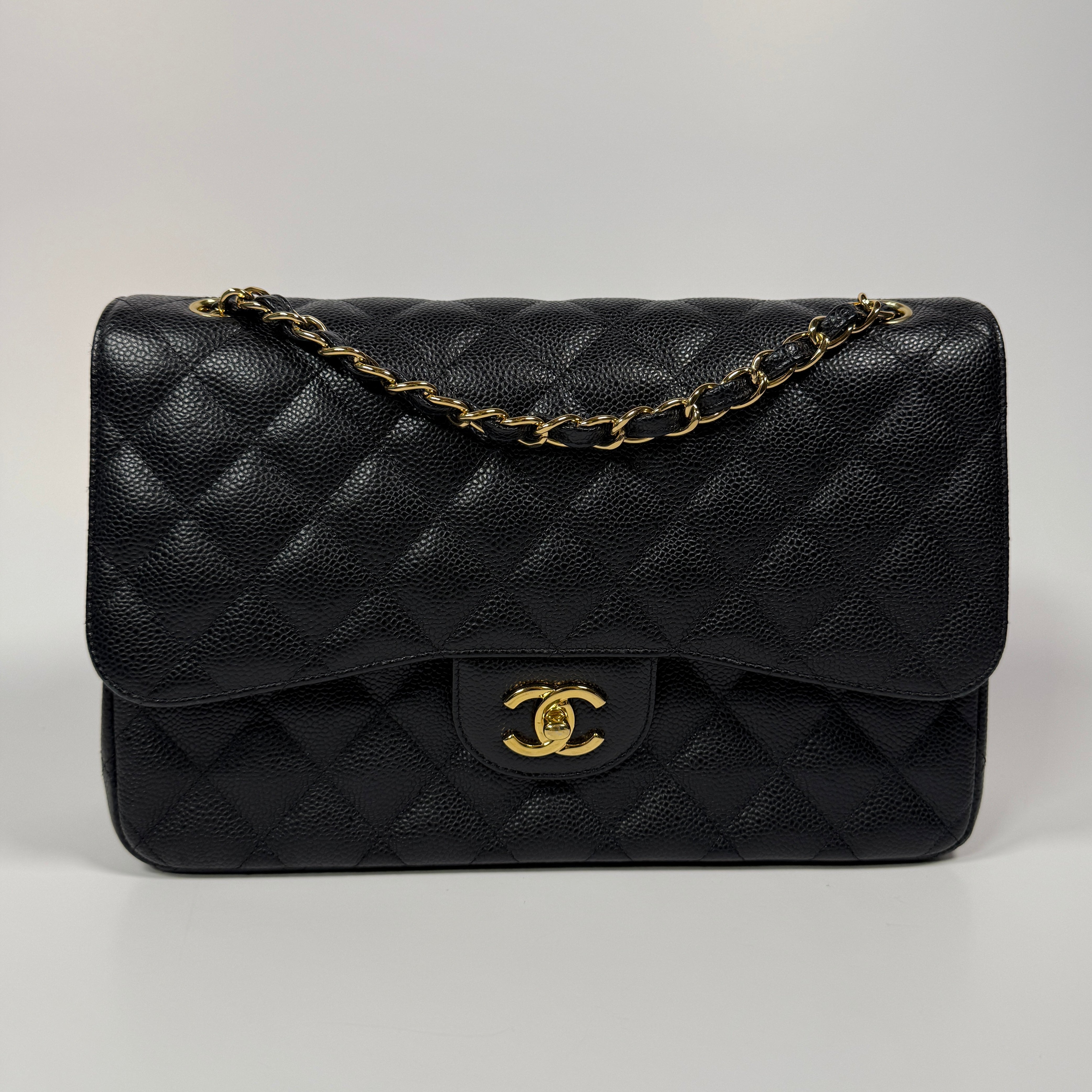 Chanel Classic Jumbo Flap Bag In Black Caviar Leather With GHW