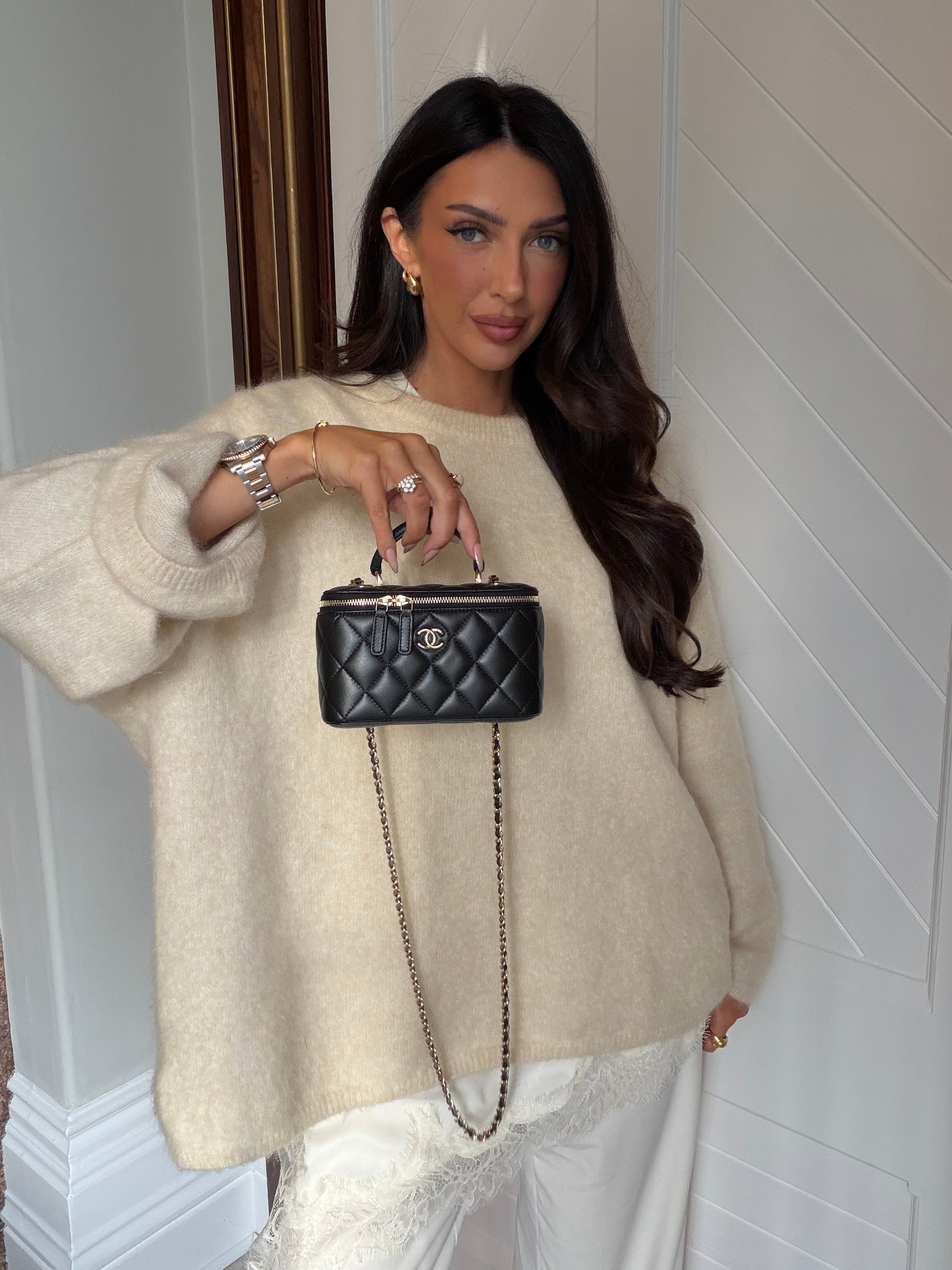 Chanel Vanity Trendy Top Handle In Black Lambskin With GHW