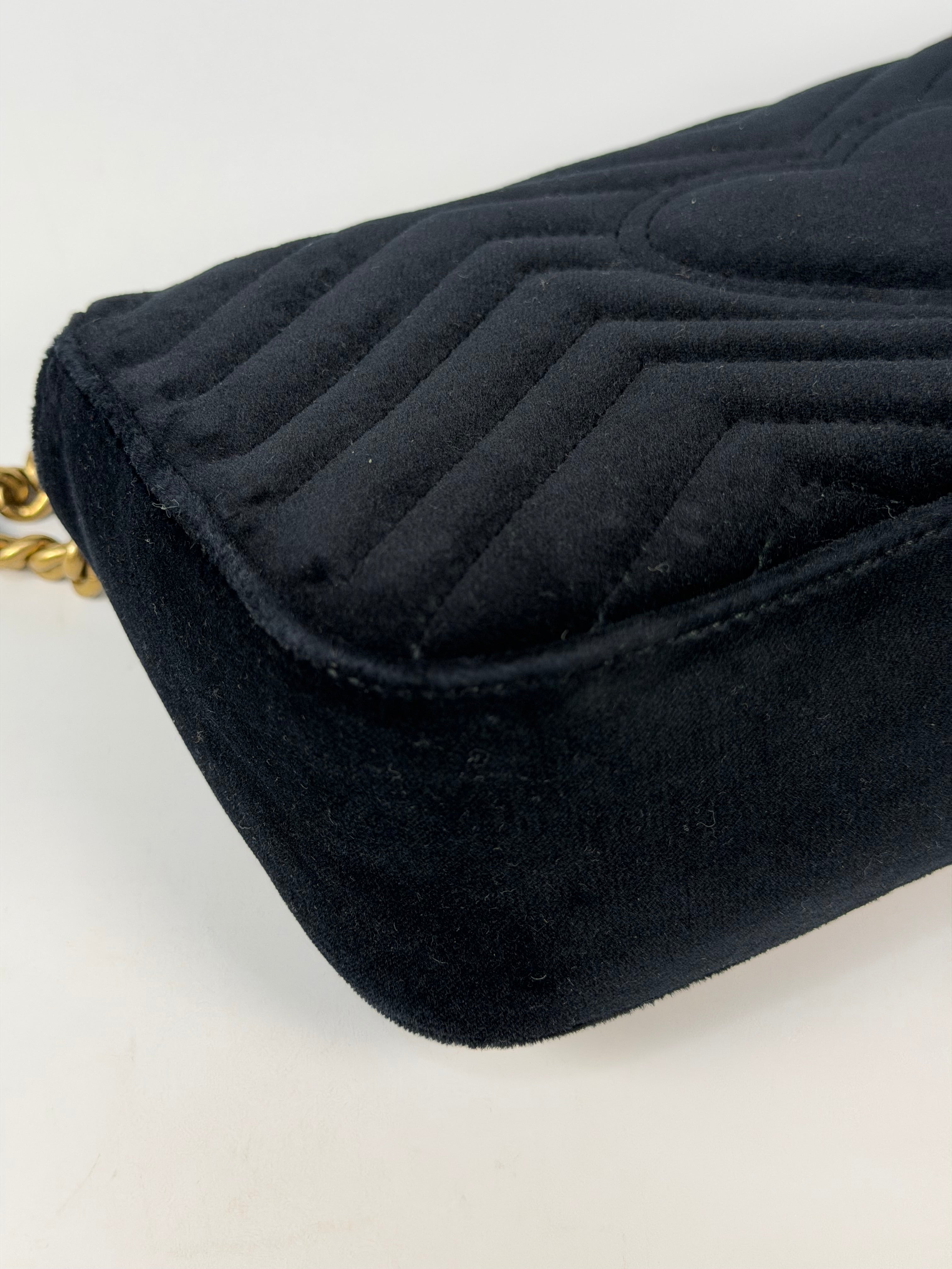 Gucci Medium Marmont In Black Velvet With Gold Hardware