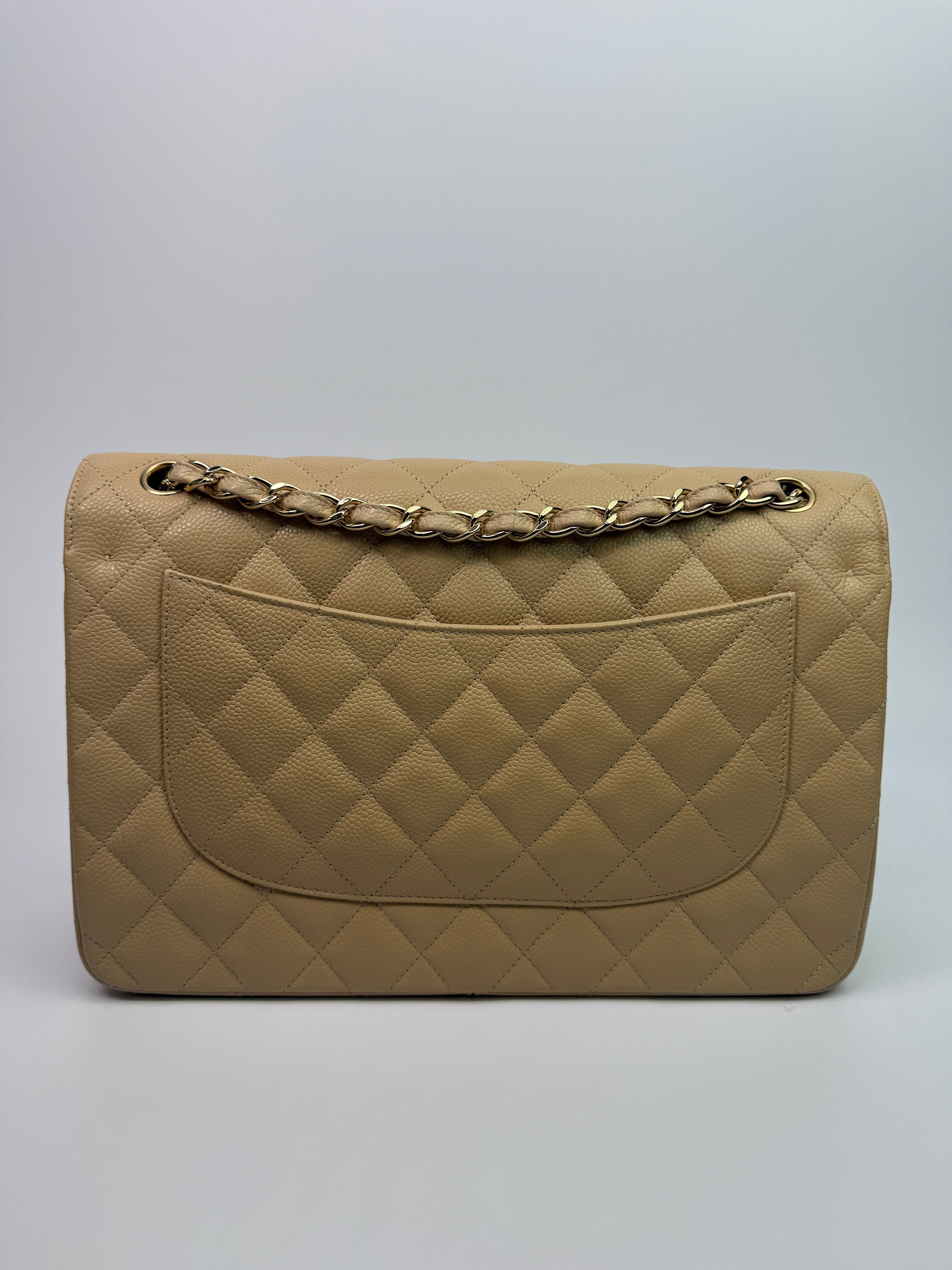 Chanel Jumbo Classic Double Flap In Beige Caviar Leather with GHW