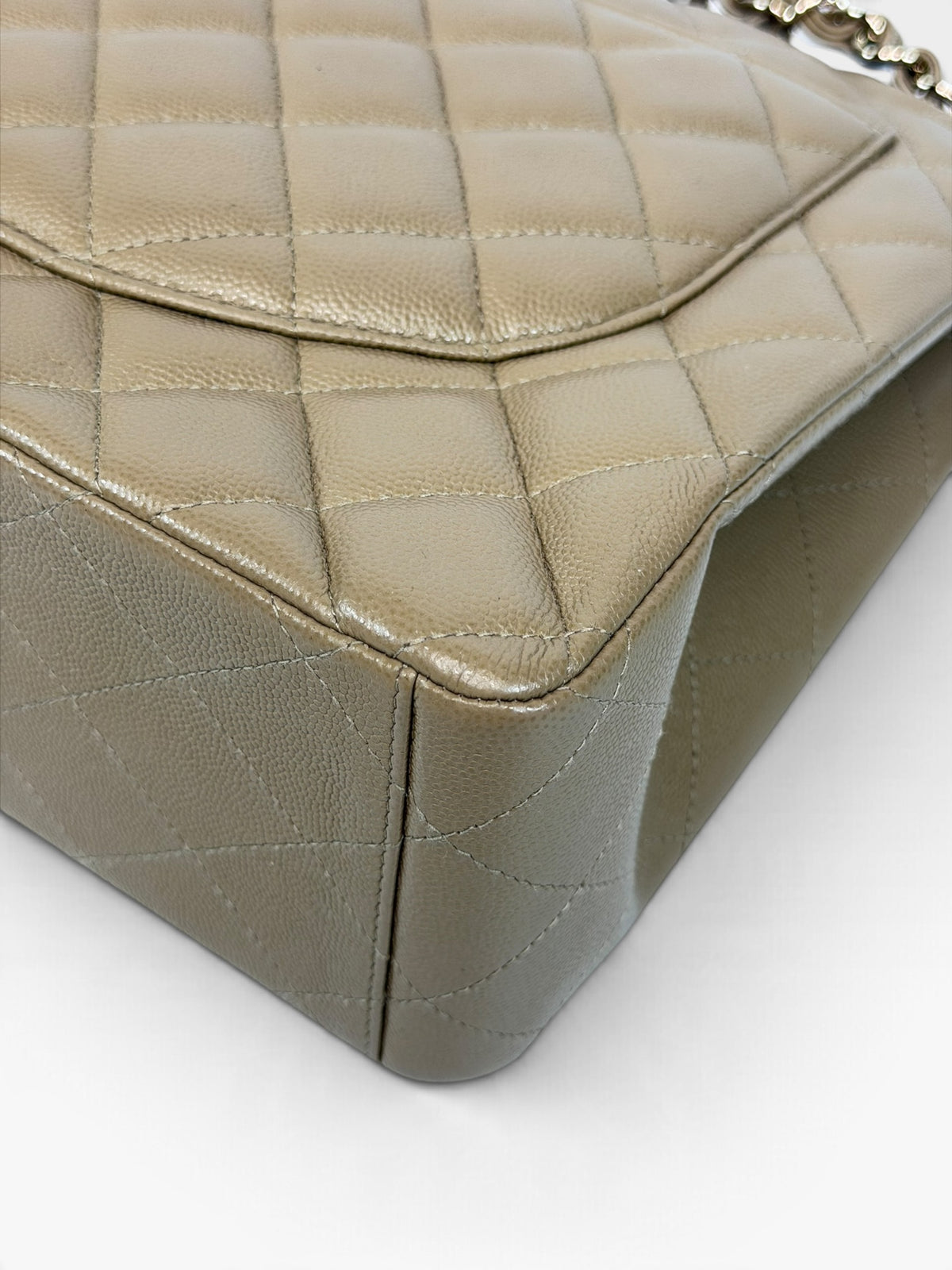 Chanel Maxi Flap In Beige Caviar Leather With Gold Hardware. 100% authentic and pre loved in excellent condition.