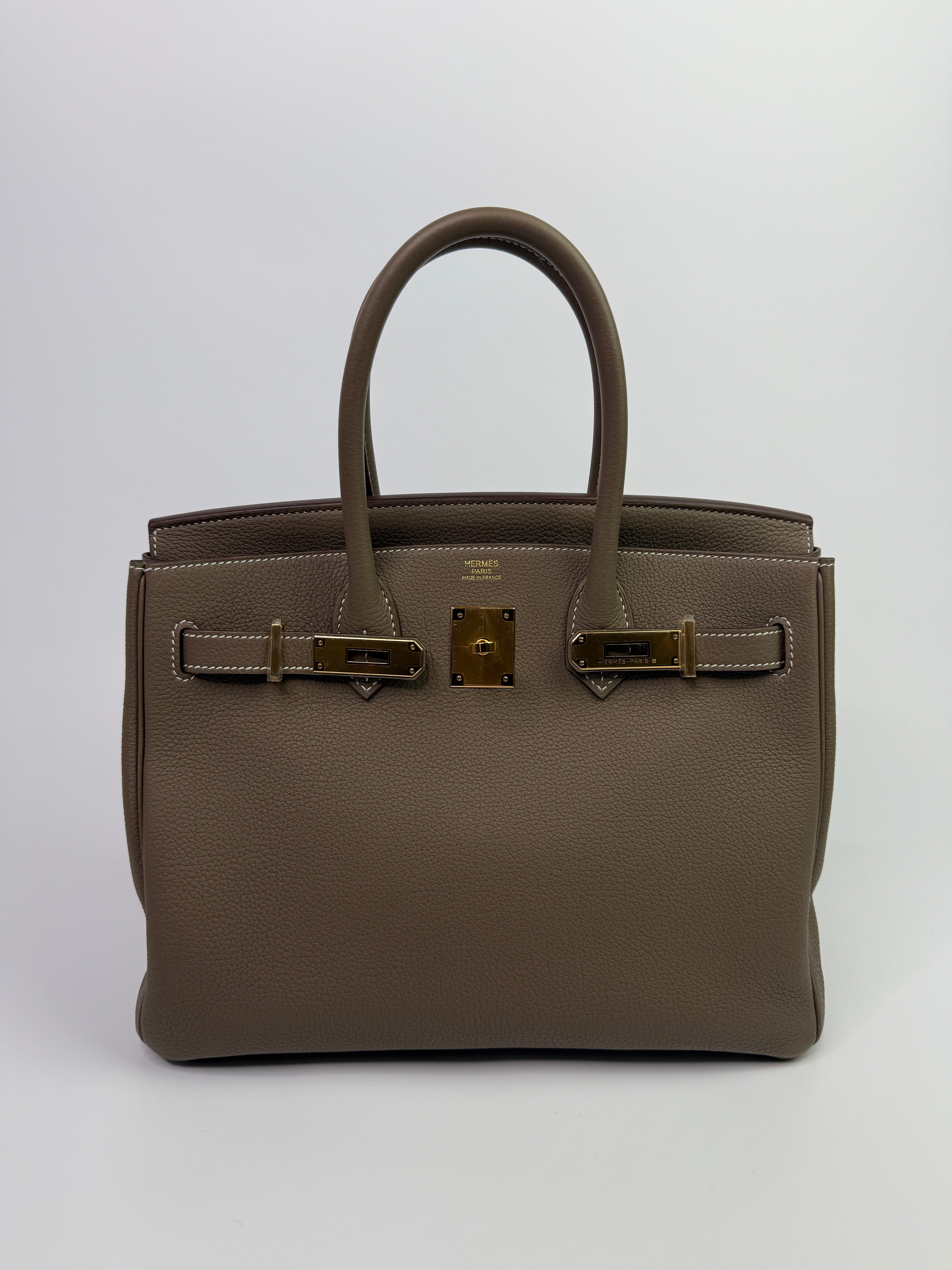 Authentic Pre Loved Hermès Birkin 30 Sellier In Etoupe Togo Leather Gold Hardware Excellent Condition