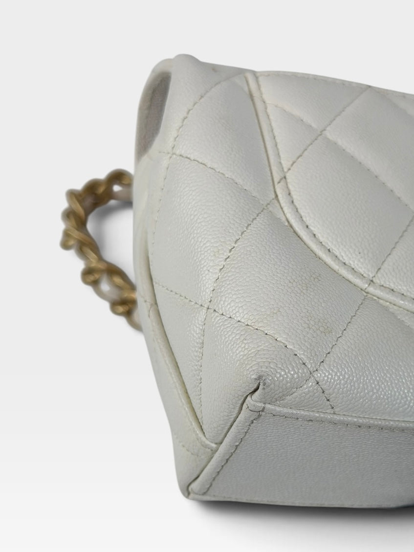 Chanel Mini Flap In White Caviar Leather With Gold Hardware 100% authentic and preloved in excellent condition