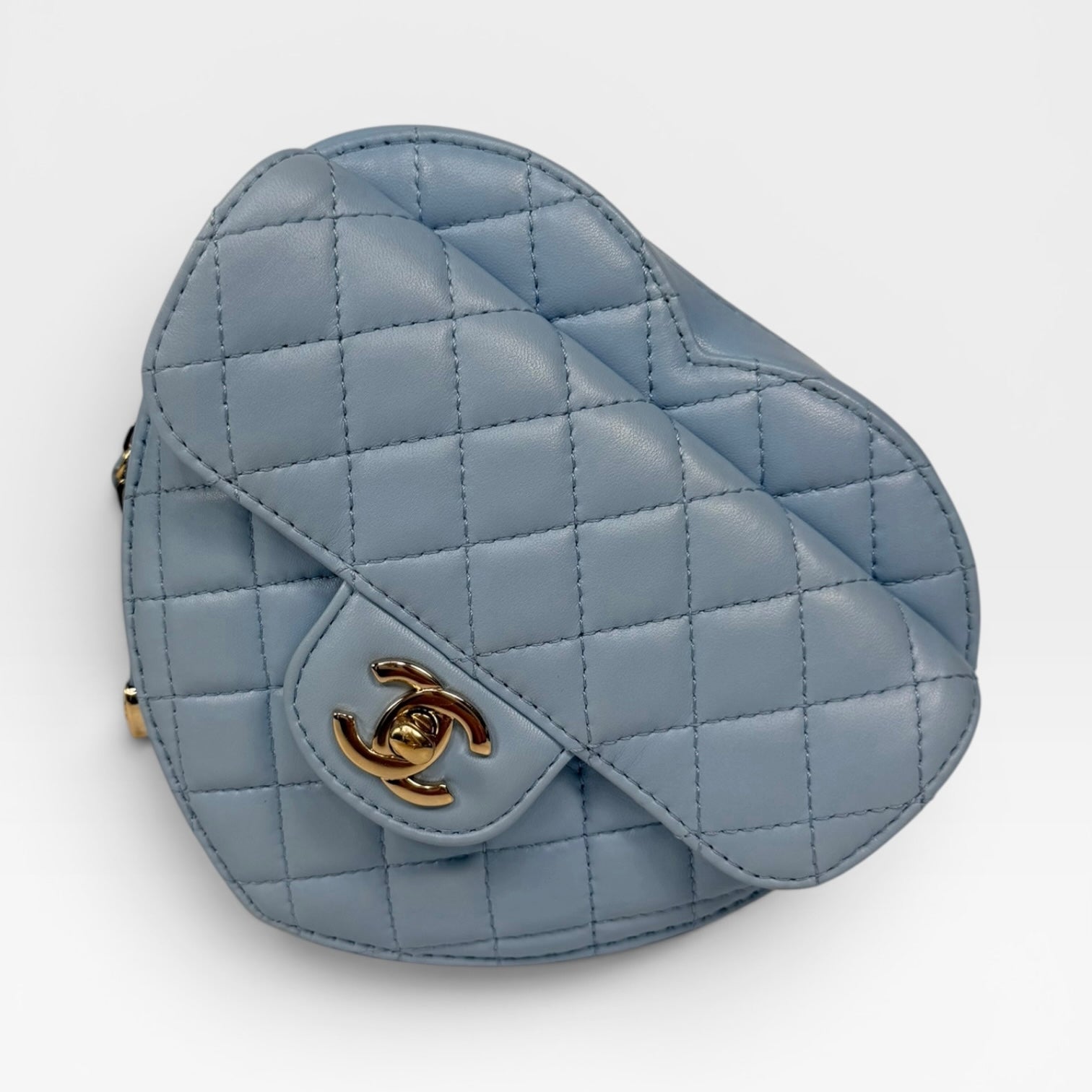 Chanel Heart Bag Large In Blue Lambskin Leather With Pale Gold Hardware