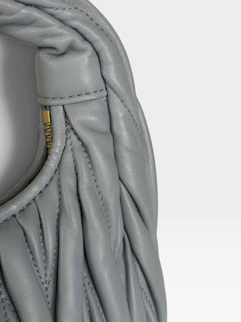 Miu Miu Wander Bag In Pearl Gray Leather With Gold Hardware