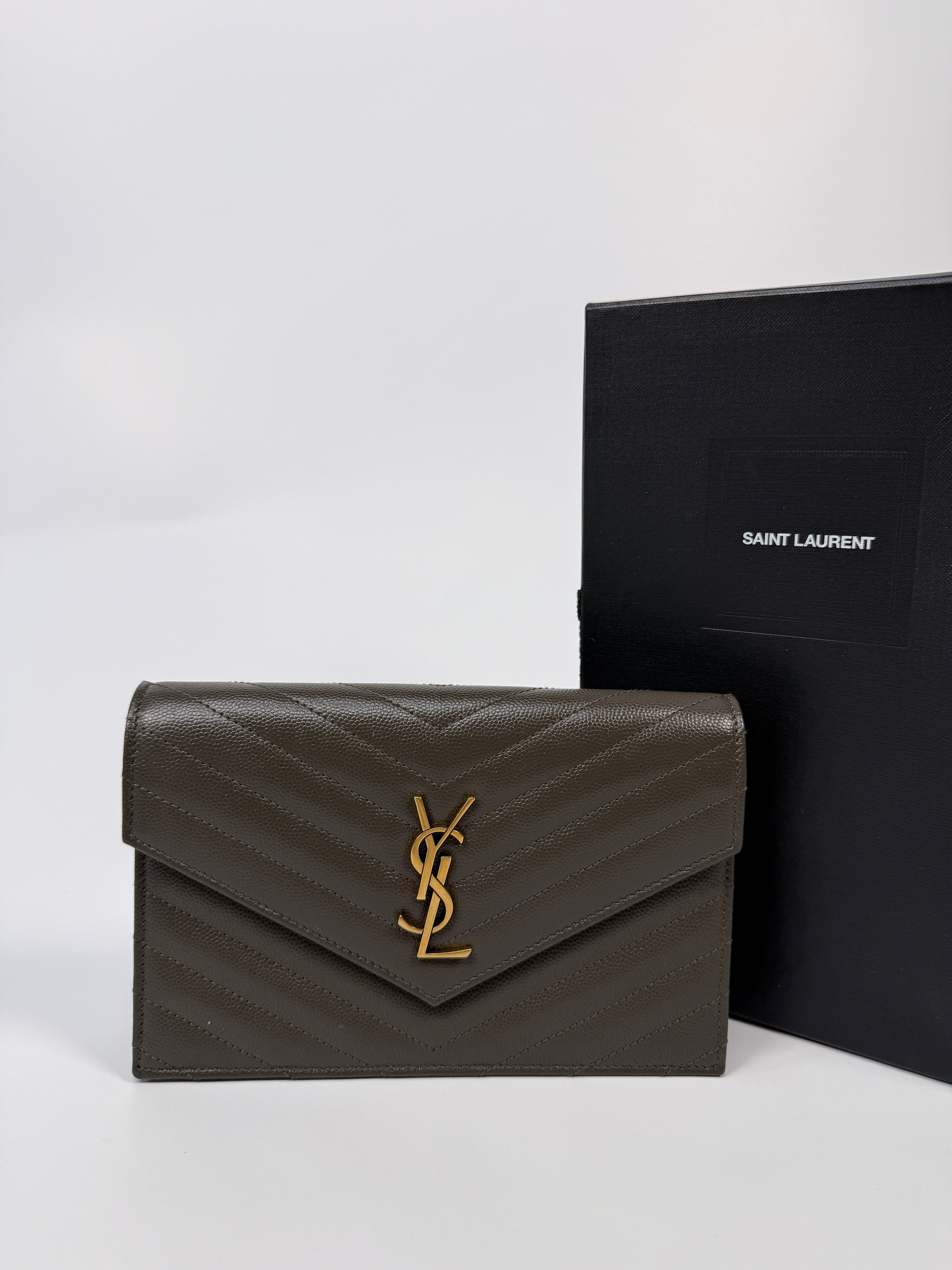 Saint Laurent Cassandre Matelassé Textured- Leather Wallet On Chain