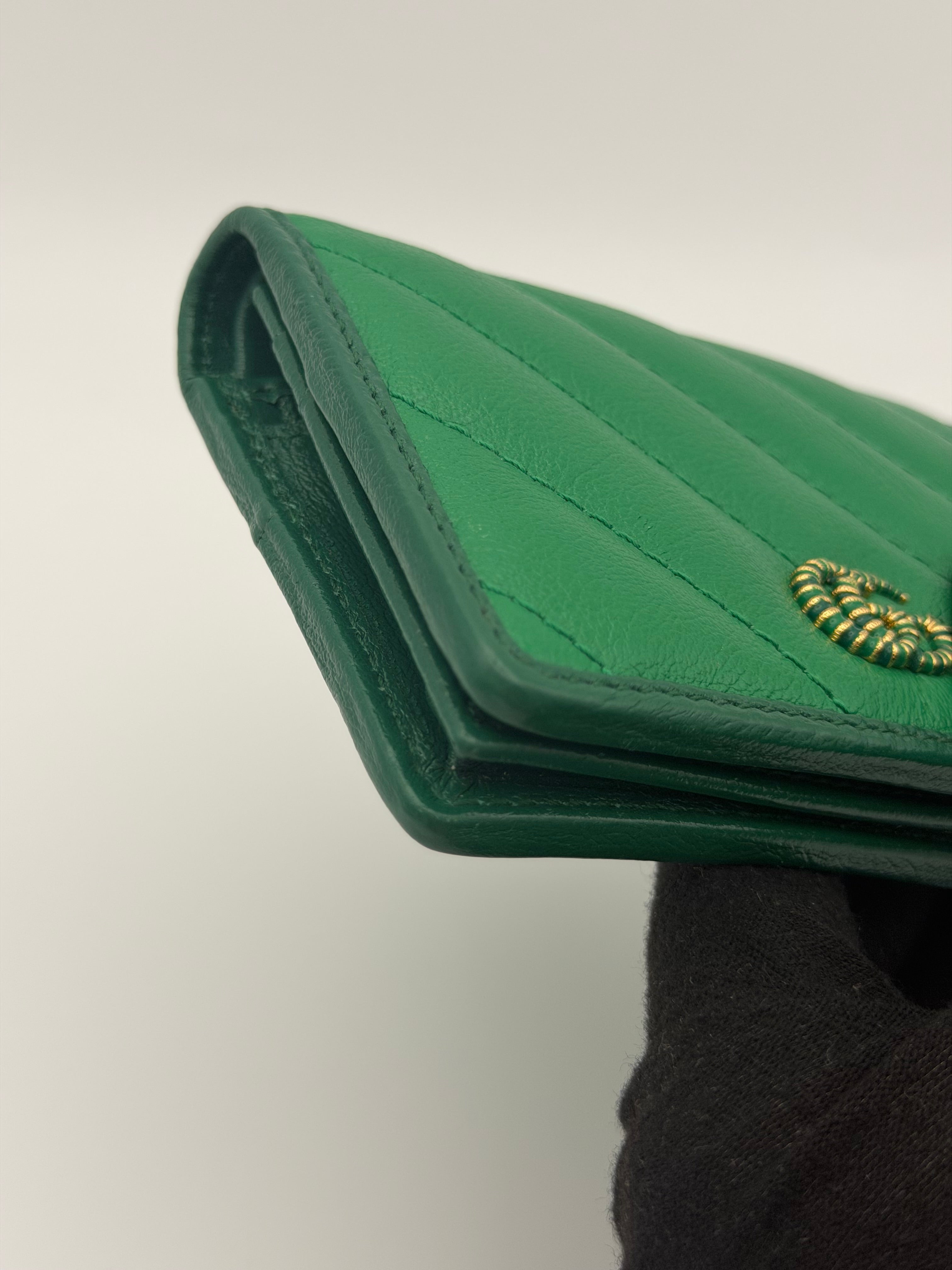 Gucci Small GG Marmont Card Case Wallet Bright Green Gold Hardware
