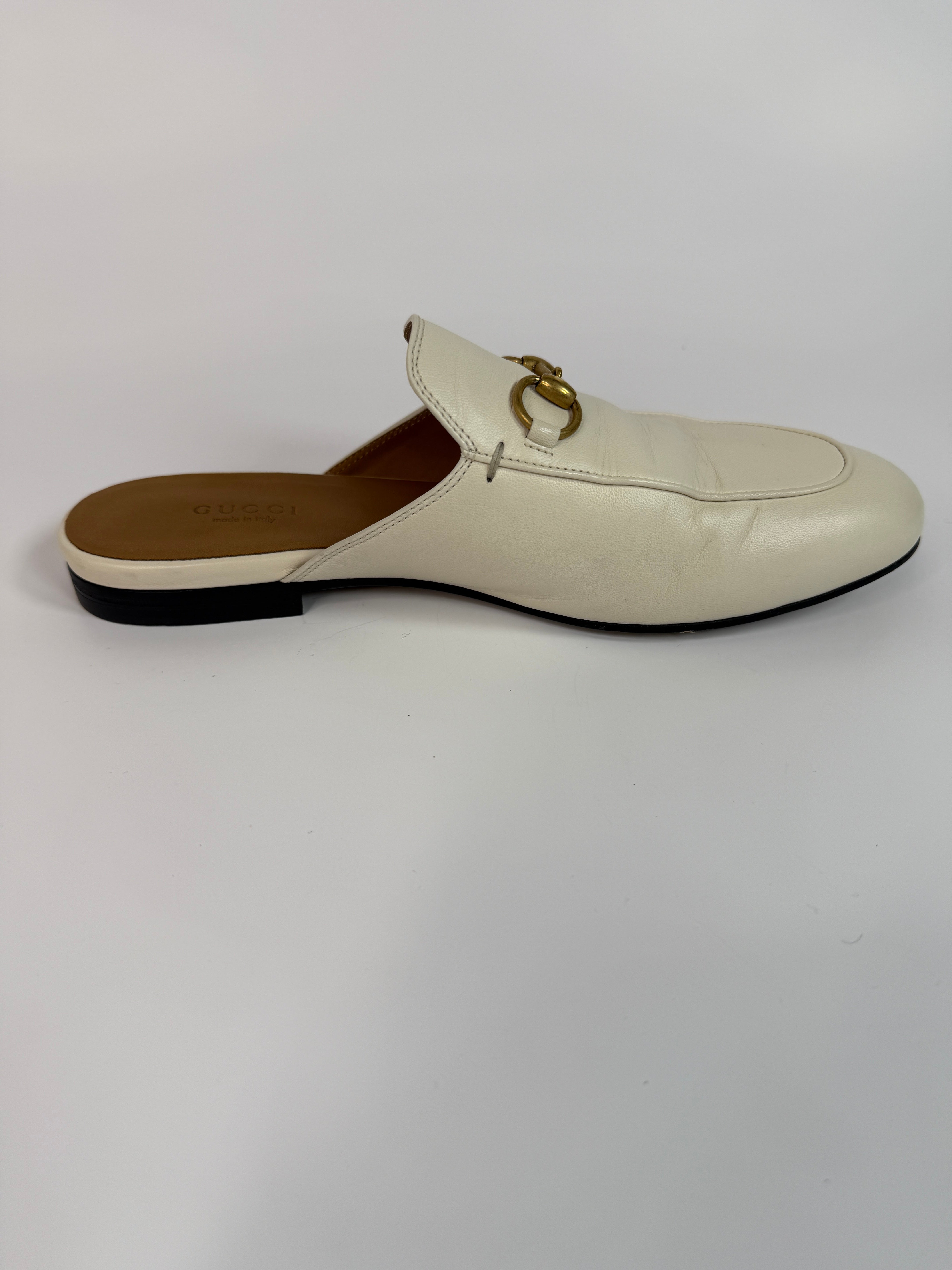 Gucci Princetown Mules In Ivory Leather (Size 37.5/UK4.5)