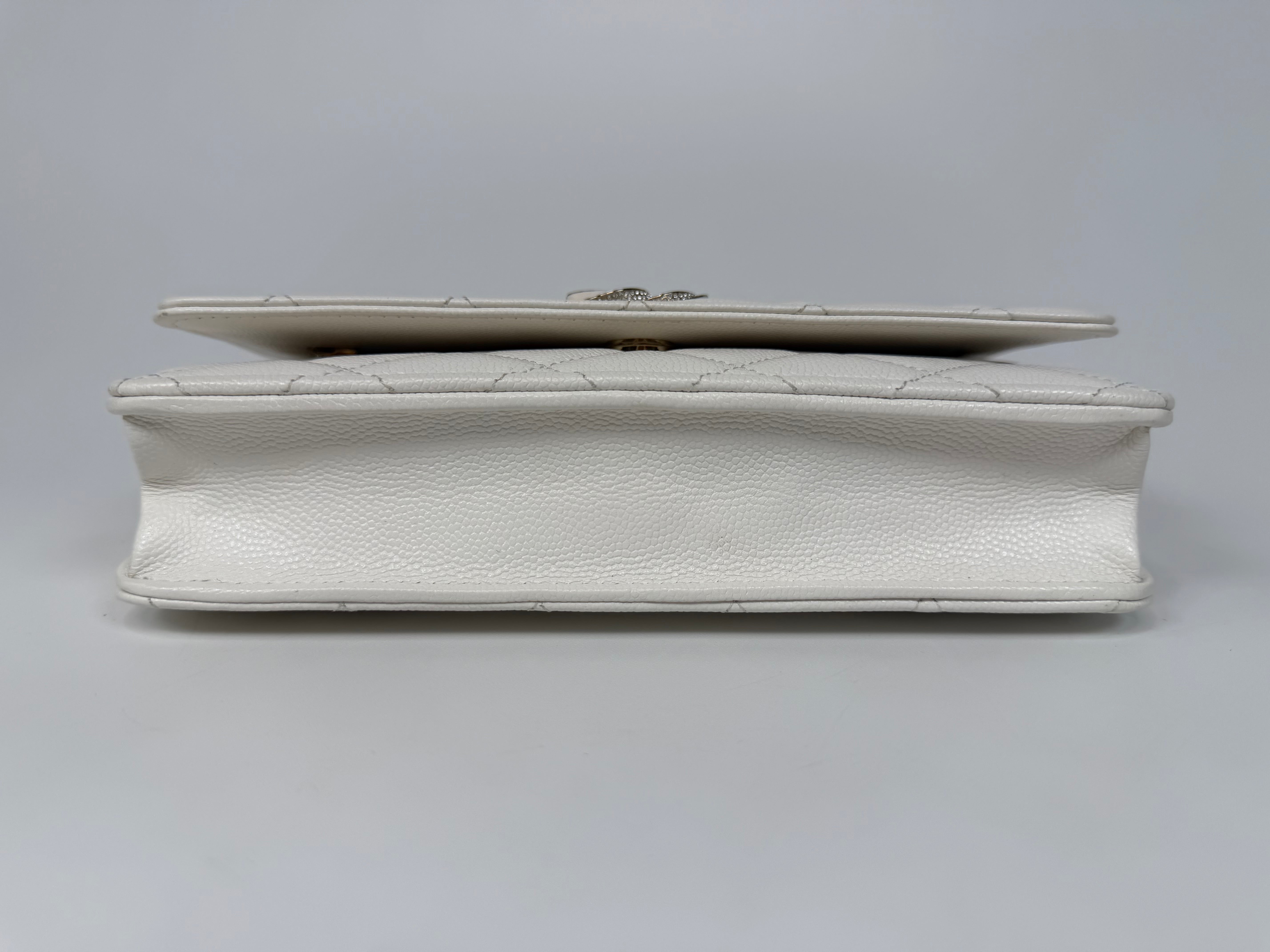 Chanel Wallet On Chain In White Caviar Leather With Pale Gold Hardware