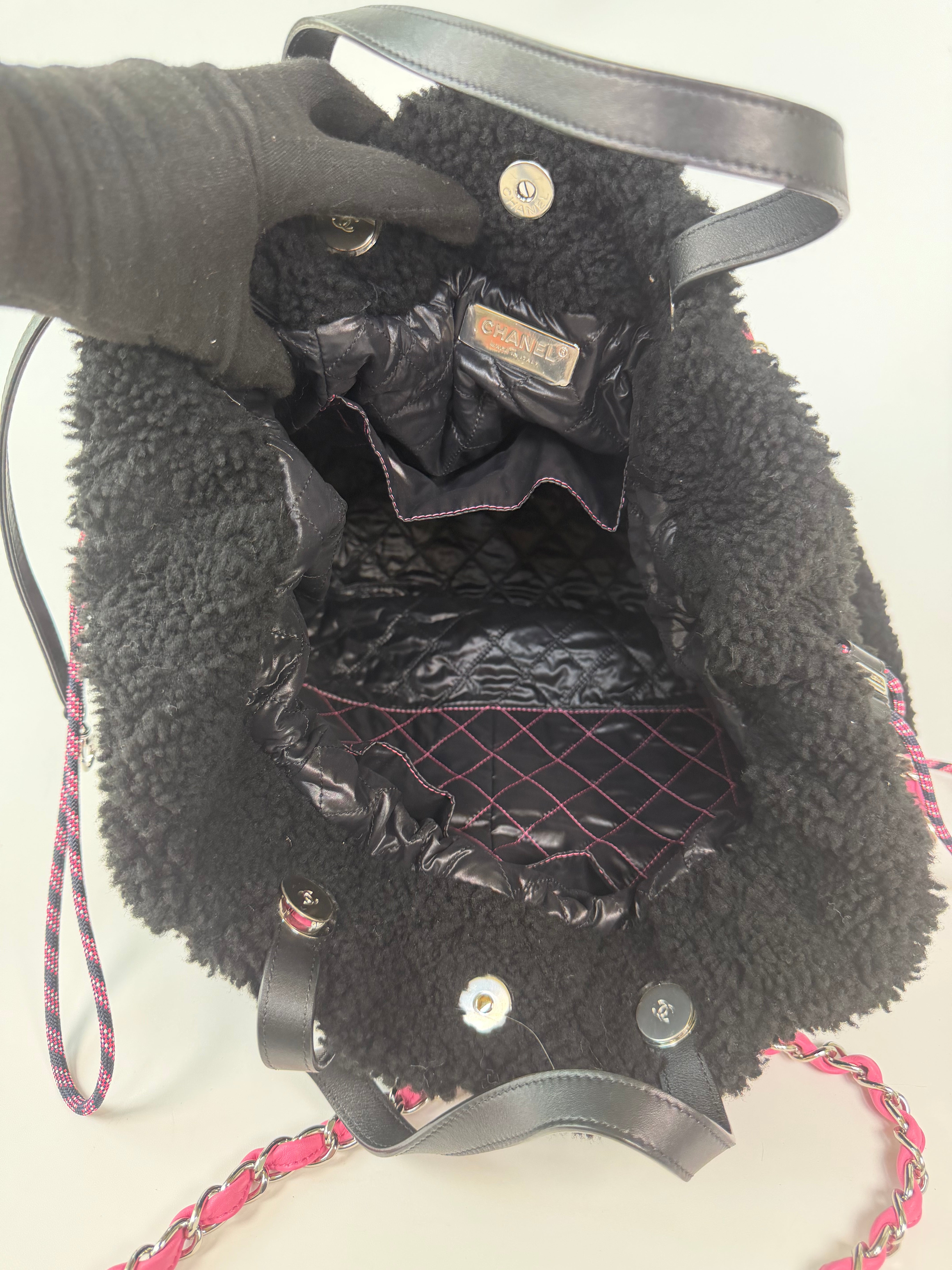 Chanel Coco Neige Shopping Tote In Black Teddy Shearling