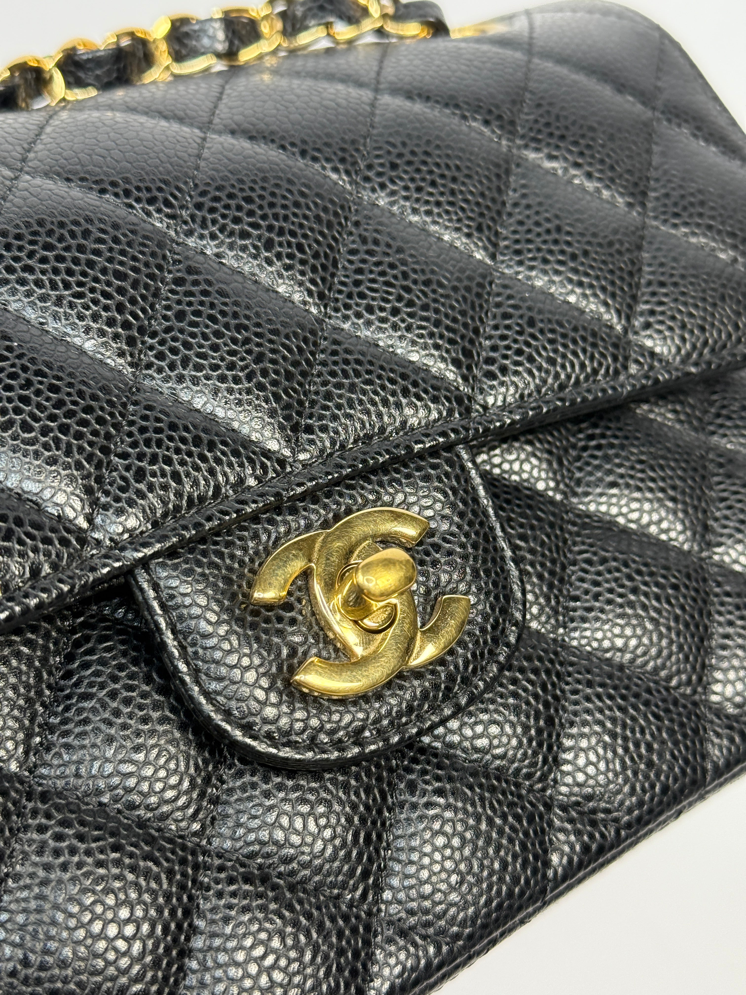 Chanel Small Classic Double Flap In Black Caviar Leather With GHW