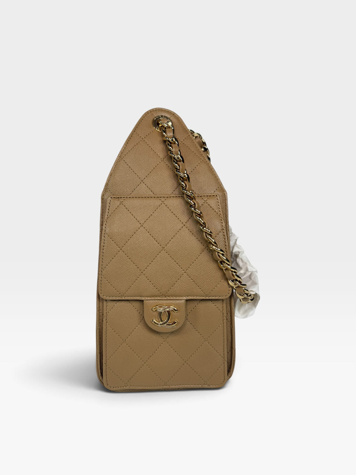 Chanel 25 Small In Brown Caviar Leather With Gold Hardware. 100% authentic and preloved in new and unused condition