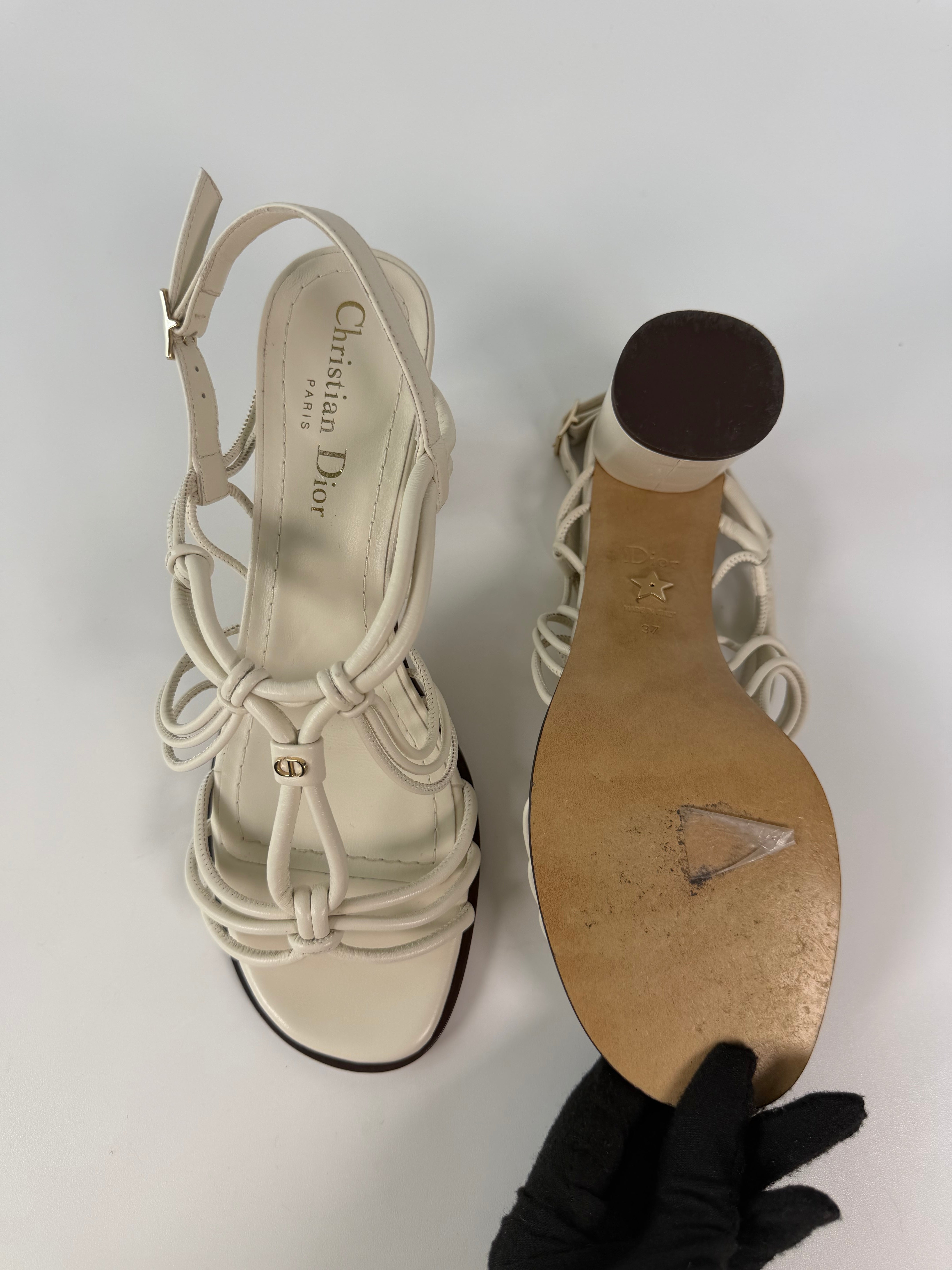 Christian Dior Strappy Heeled Sandals In White Lambskin (Size 37/UK4) 100% authentic and preloved in excellent condition