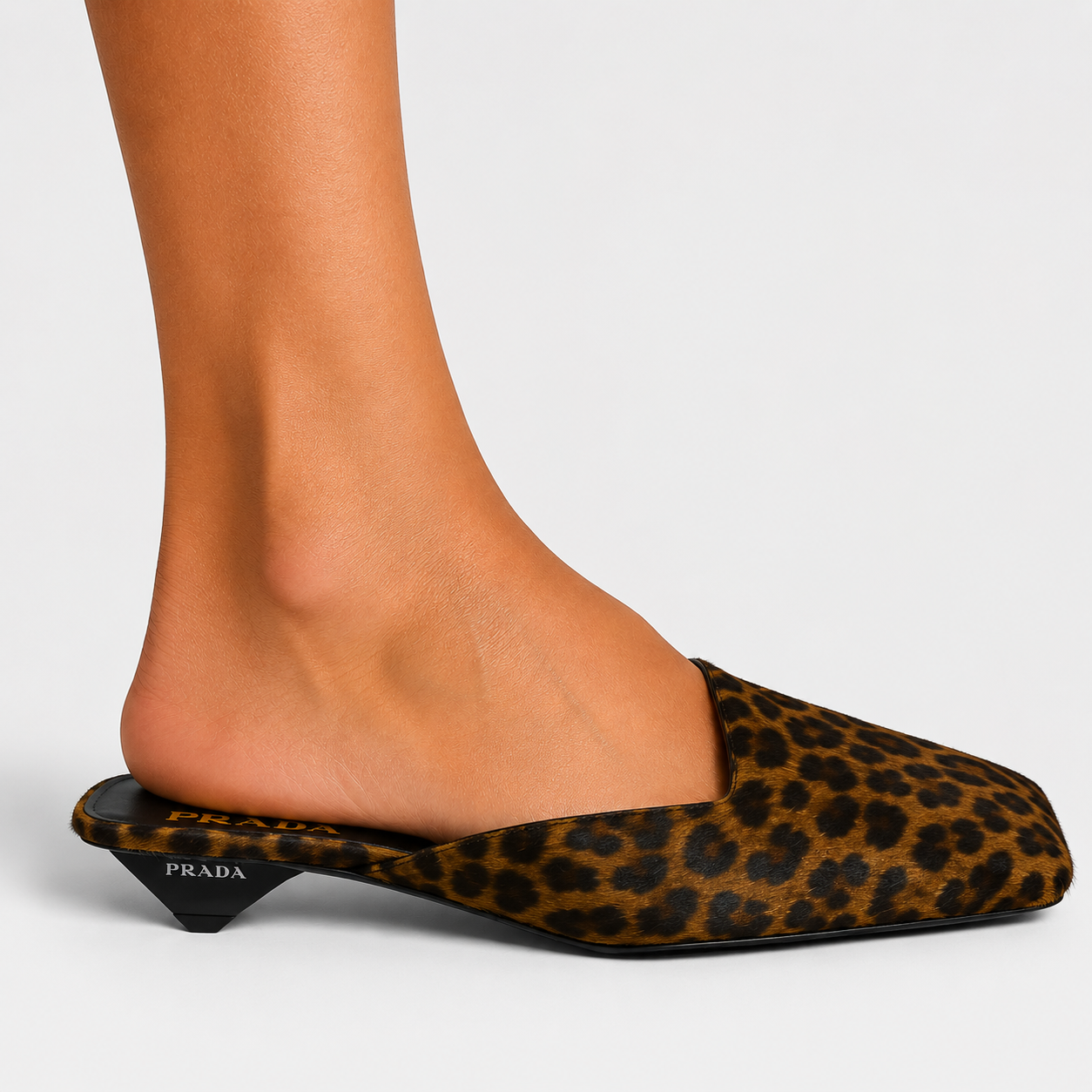 Prada Square Toe Leopard-Print Heeled Mules (Size 39.5/UK6.5)