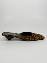 Prada Square Toe Leopard-Print Heeled Mules (Size 39.5/UK6.5)