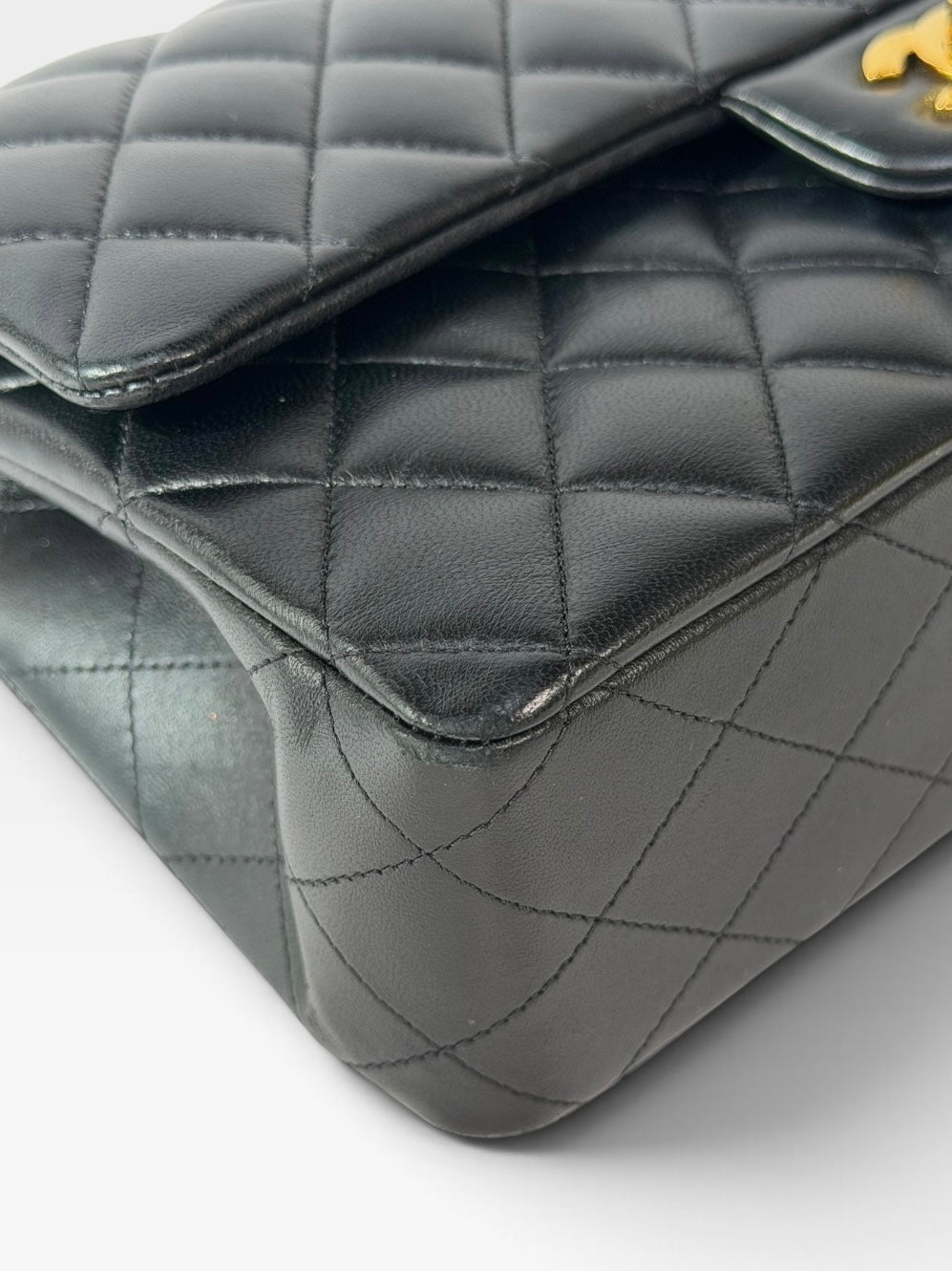 Chanel Medium Classic Double Flap In Black Lambskin Leather Gold Hardware. 100% authentic and preloved in excellent condition