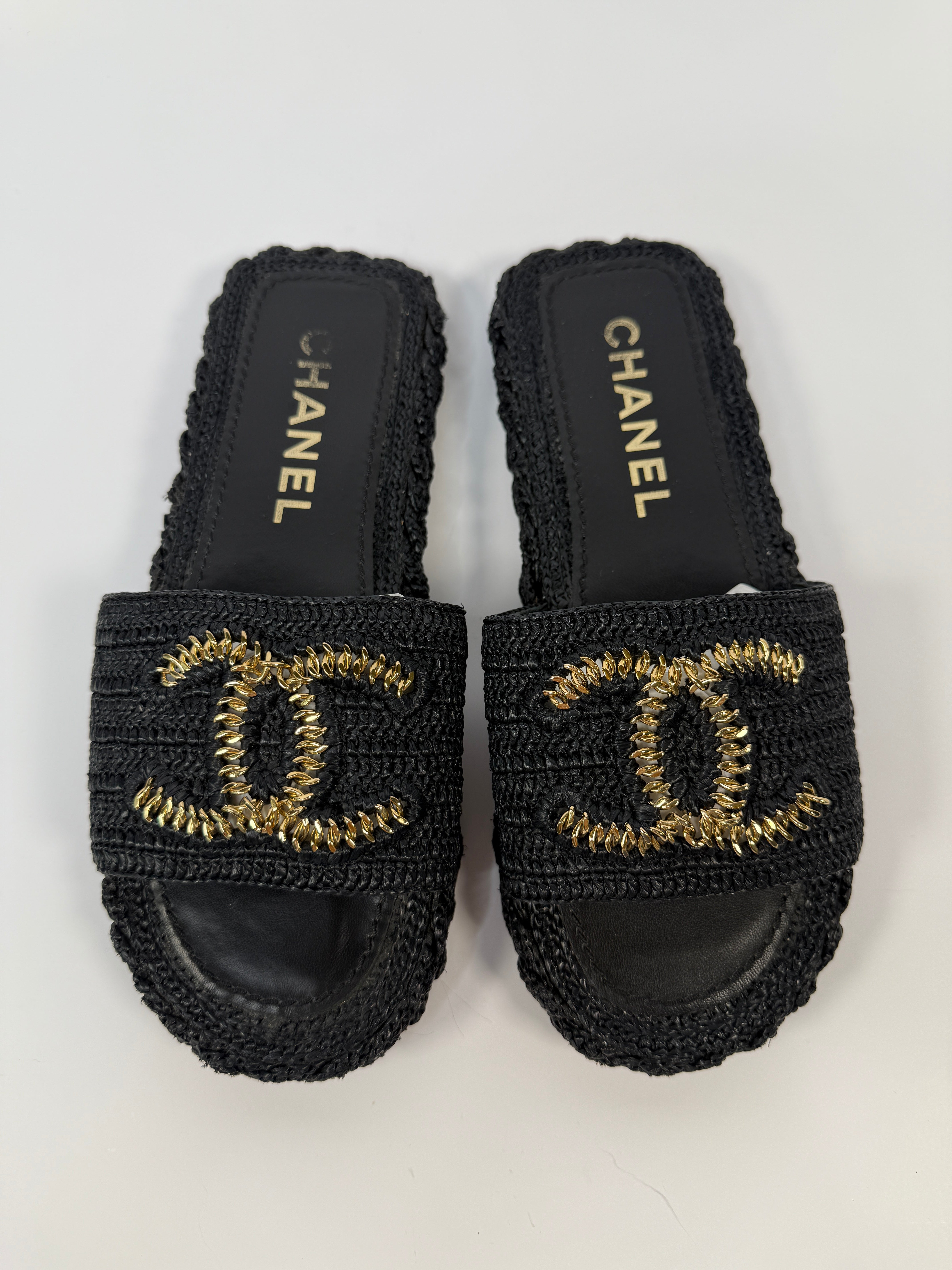 Chanel CC Raffia Slides (Size 39/UK6)