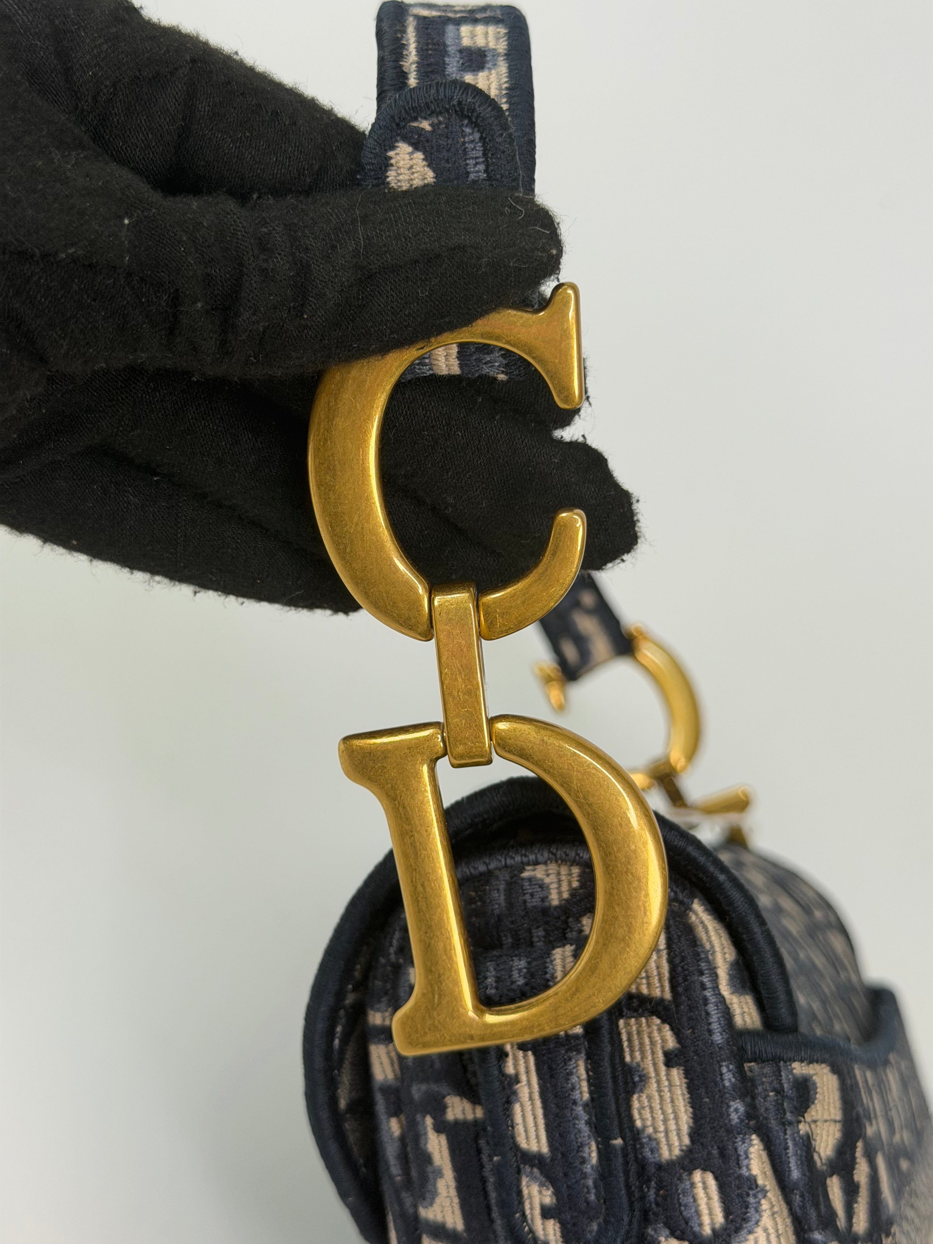 Christian Dior Saddle Bag In Blue Oblique Canvas With Gold Hardware