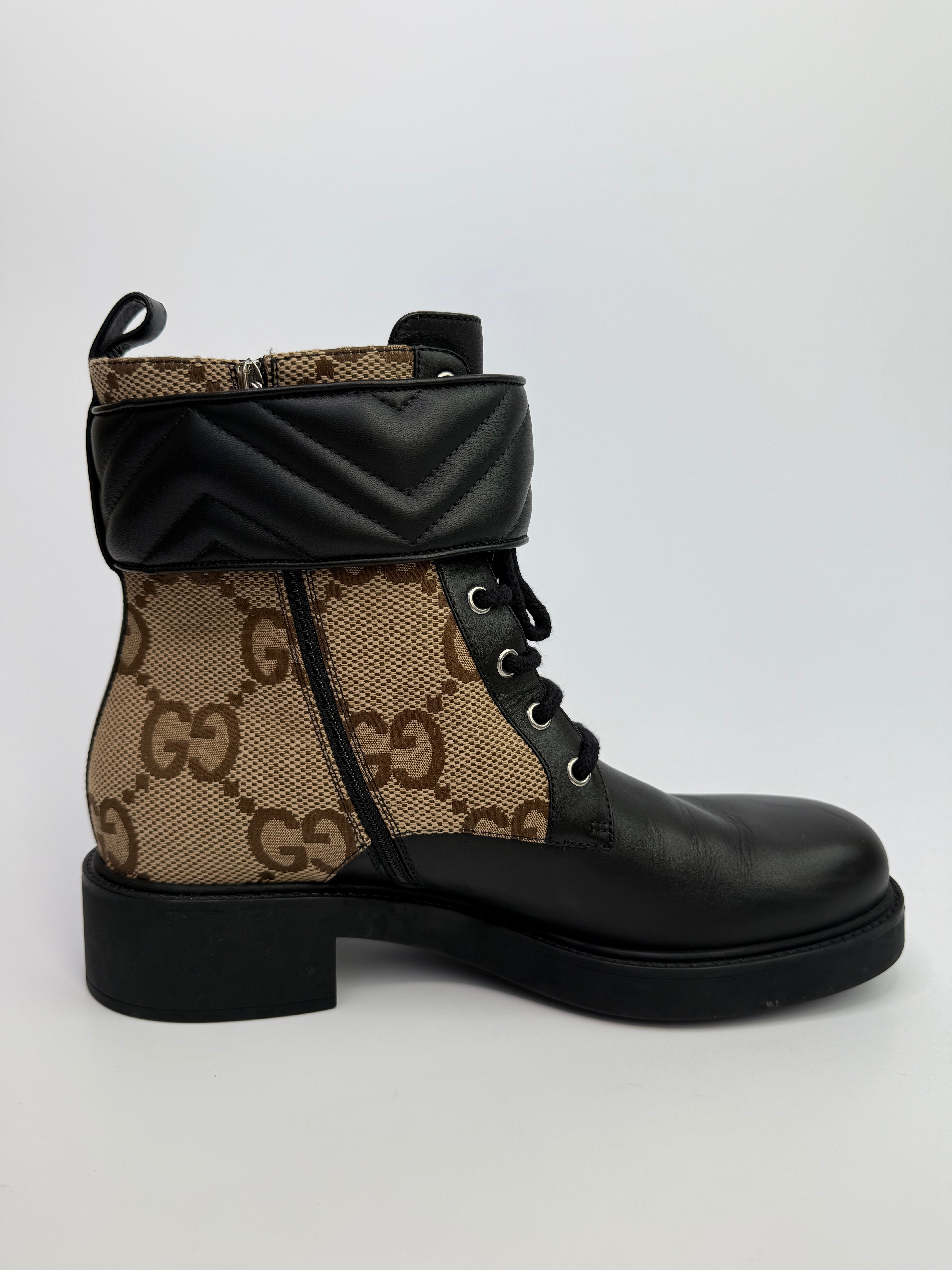 Gucci Logo Plaque Monogram Panelled Ankle Boots (Size 41/UK7). Authentic And Preloved In Excellent Condition.