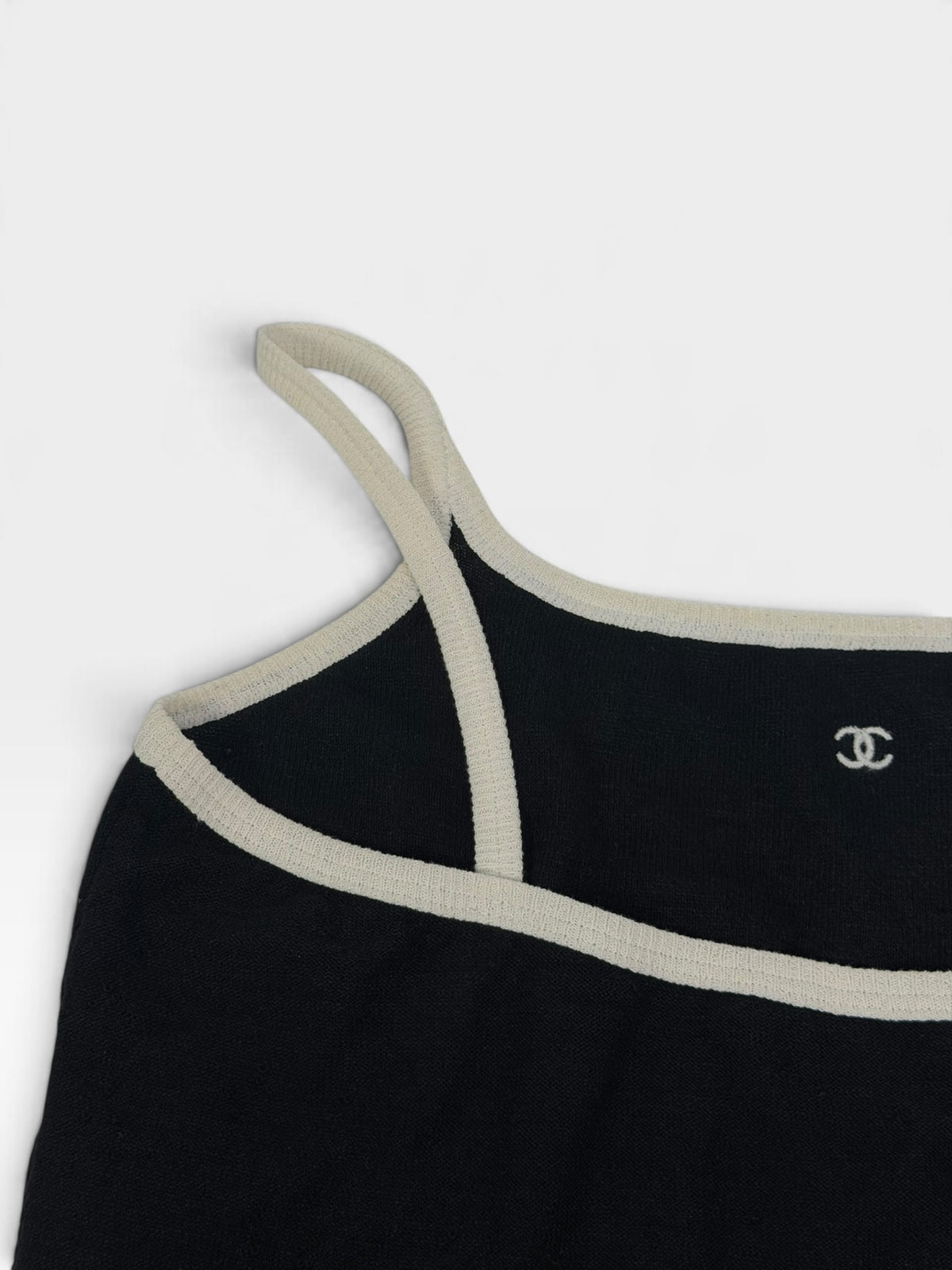 Chanel Logo Camisole In Black & White Knit (Size 36/UK8). 100% authentic and pre loved in excellent condition.