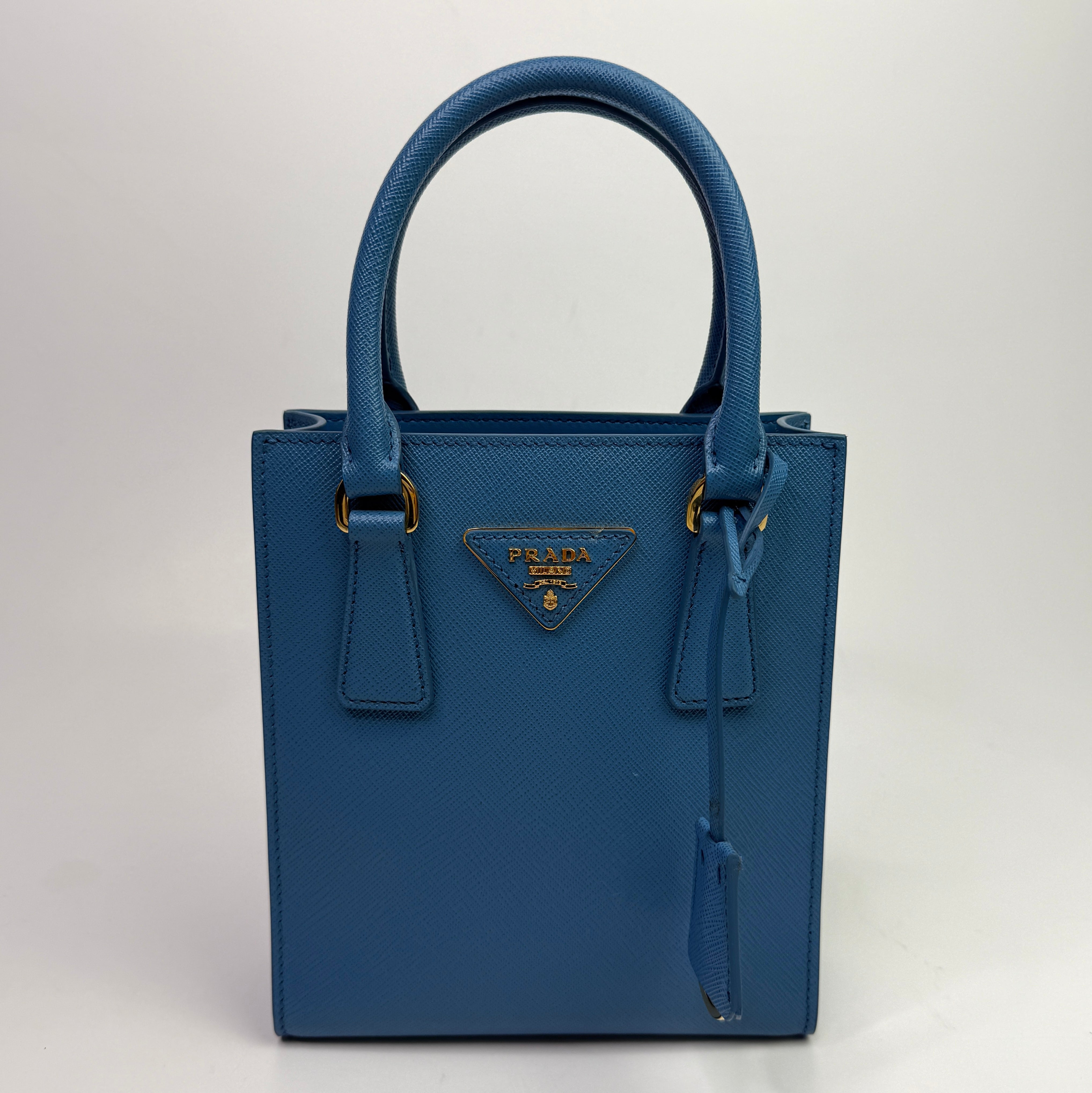 Prada Mini Tote In Powder Blue Saffiano Leather