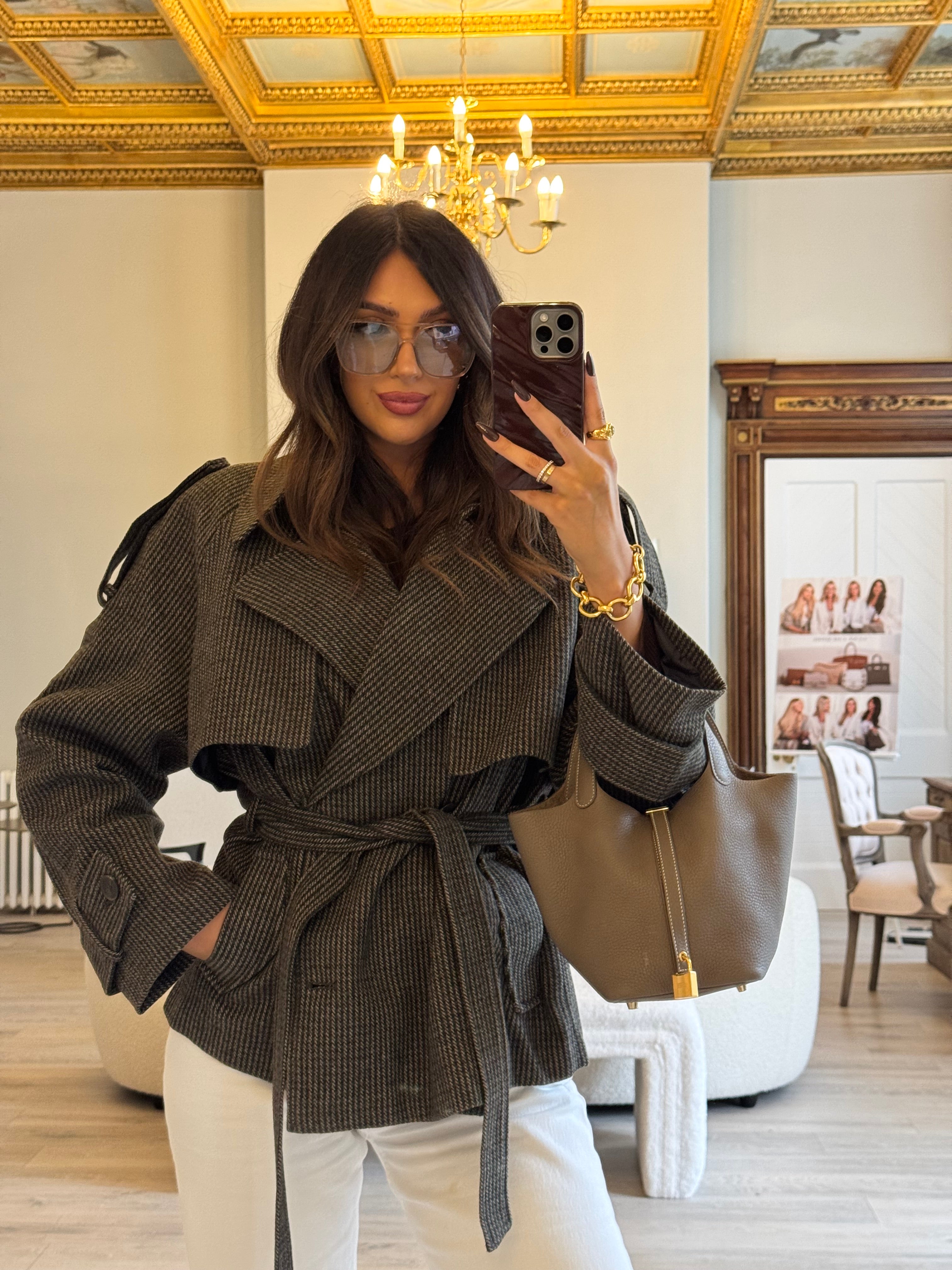 Authentic Pre Loved Hermès Picotin 18 In Etoupe Clemence Leather With Gold Hardware Excellent Condition