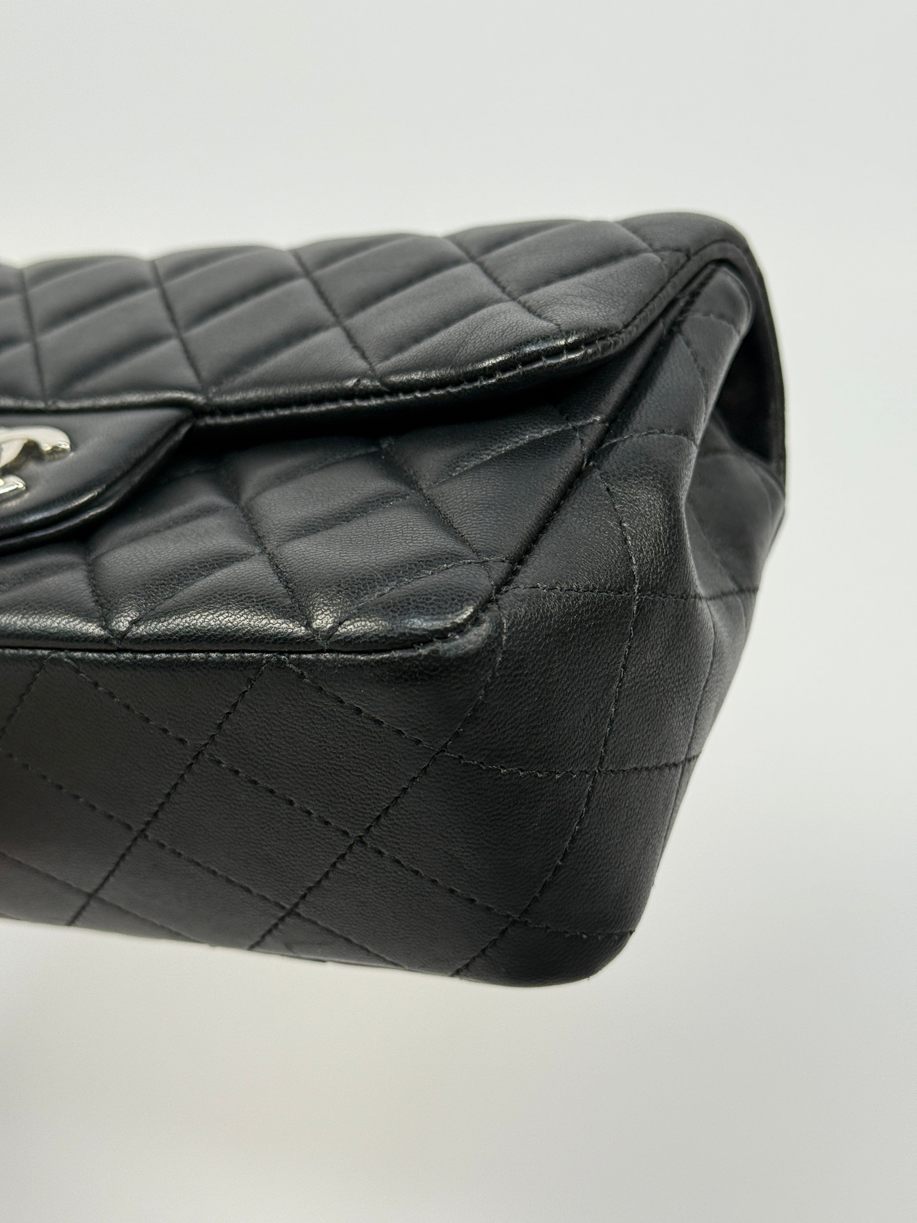 Chanel Mini Rectangle In Black Lambskin Silver hardware, authentic and preloved in very good condition