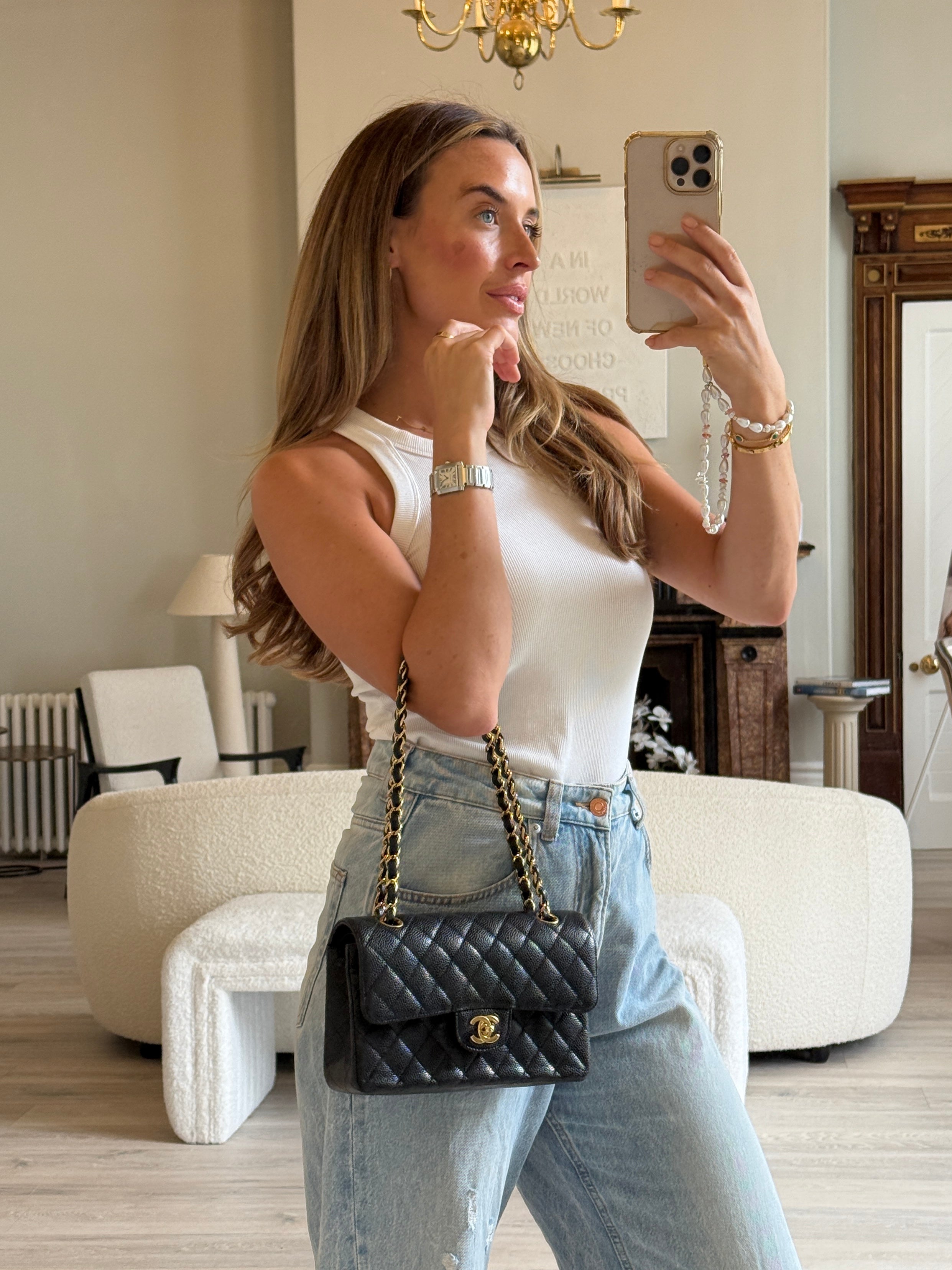 Chanel Small Classic Double Flap In Black Caviar Leather With GHW