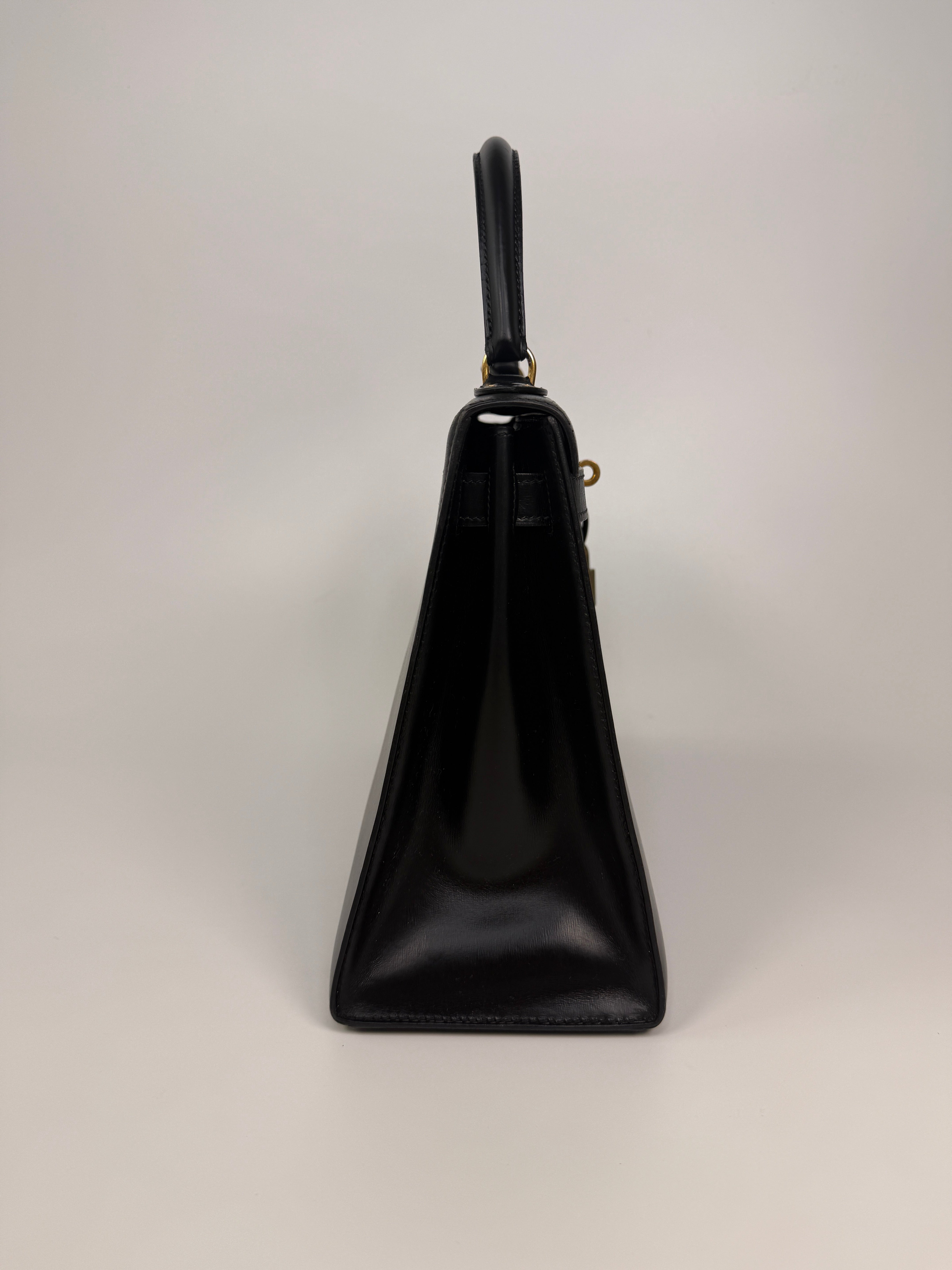 Hermès Vintage Kelly 28 In Black Box Calf Leather With Gold Hardware