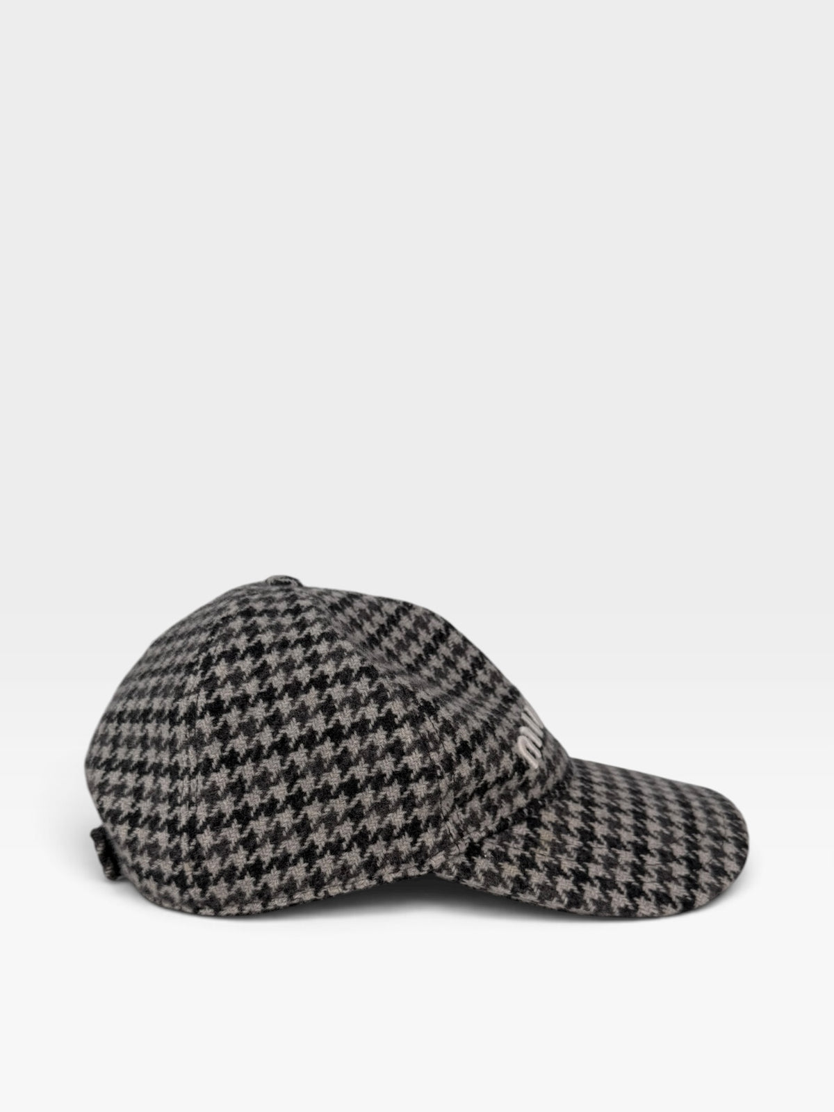 Miu Miu Virgin Wool Houndstooth Logo Embroidery Baseball Cap. Insured next day delivery . Verified by luxe cheshire