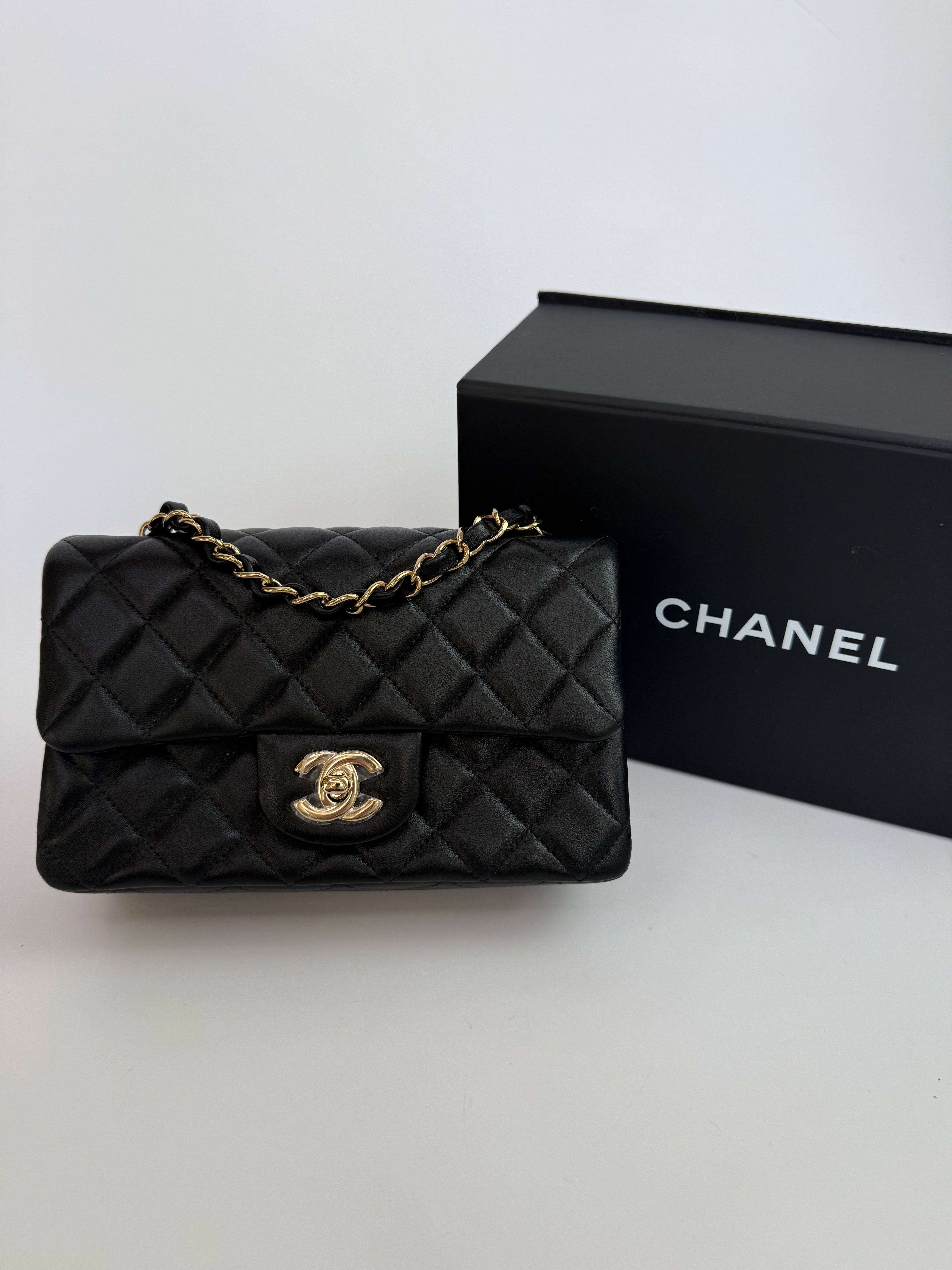Chanel Mini Rectangle In Black Lambskin With GHW