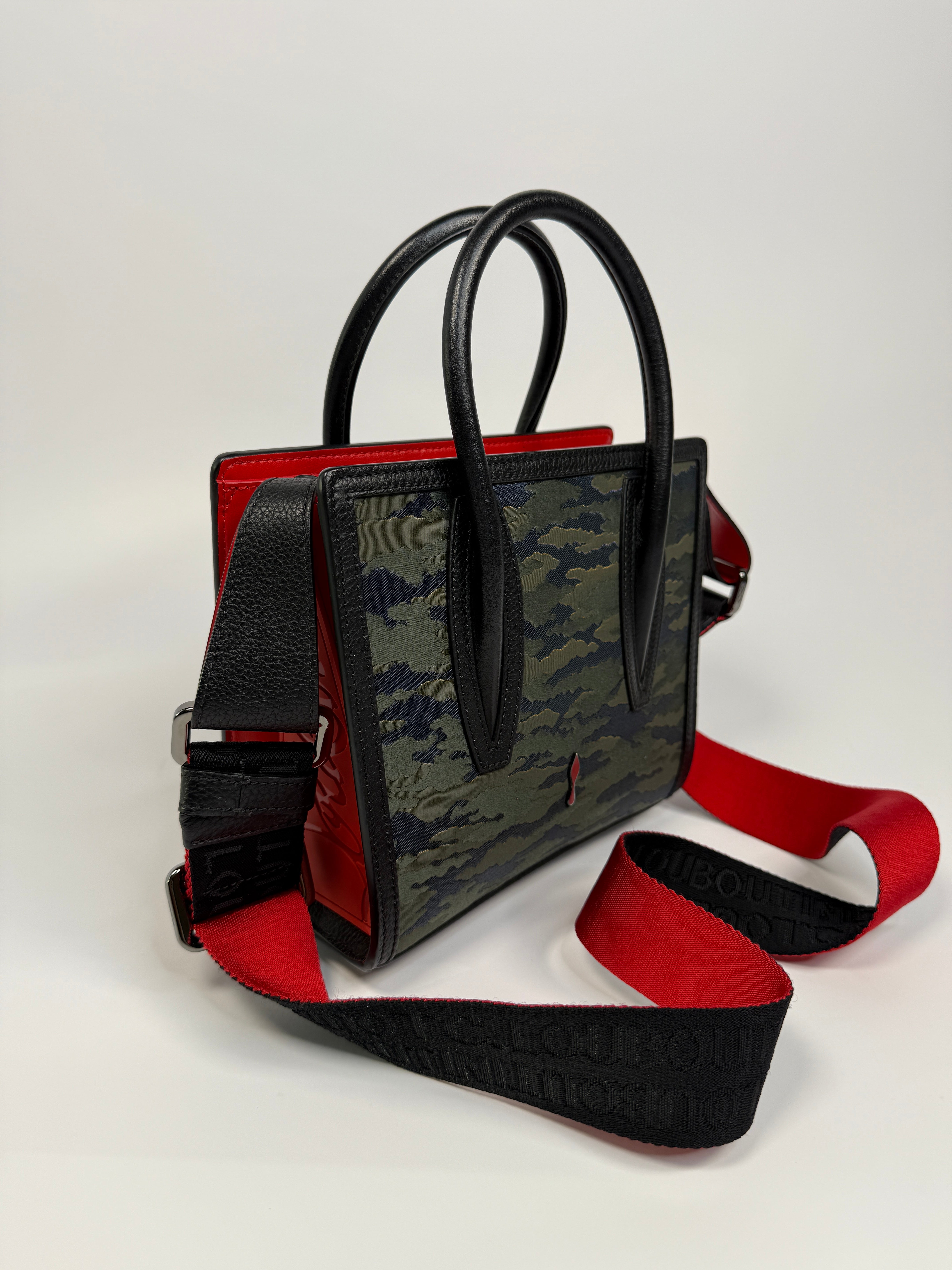 Christian Louboutin Mini Paloma Camo Jacquard Satchel Bag In Green and Black. Authentic, pre loved and excellent condition.